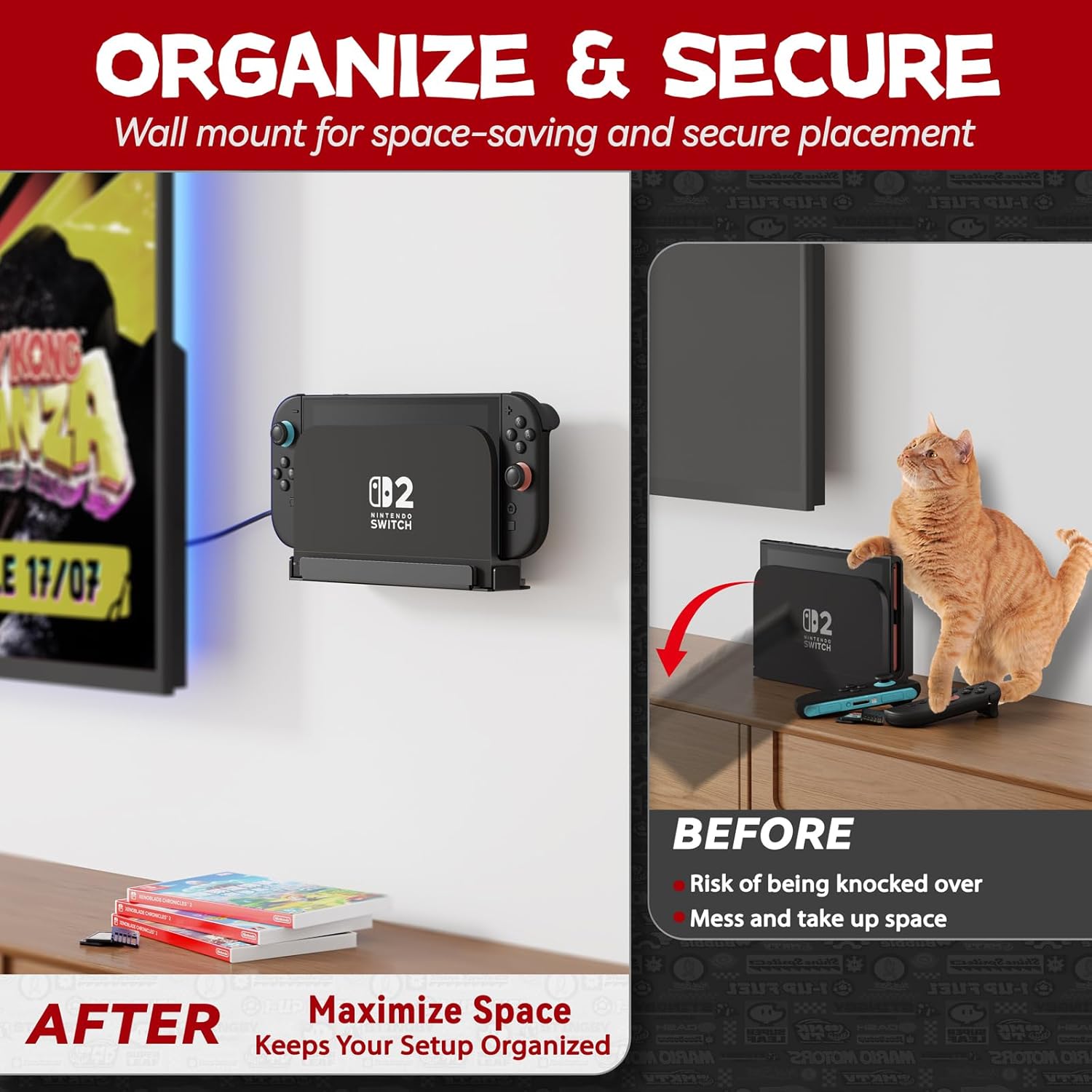 Thumbnail 4 de sciuU Wandhalterung für Nintendo Switch 2 Dock – 1,5 mm Edelstahl, kratzfest, mit Lüftung