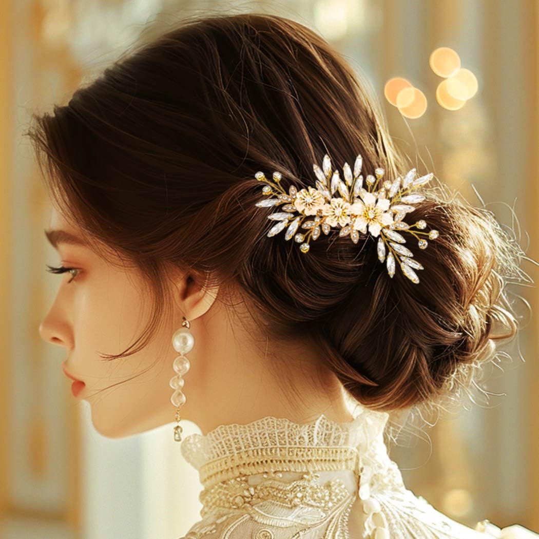Thumbnail 4 de Zoestar Blumen Braut-Haarkamm goldener Strass