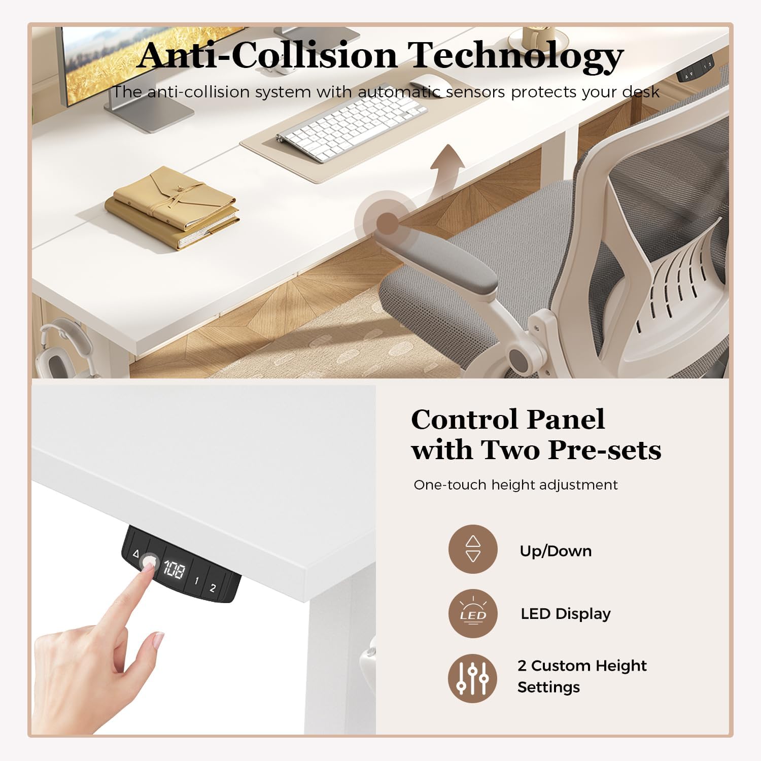 Detalle de Klicelor Electric Standing Desk with 72–116 cm Height, 2 Memory Buttons, and Dual Panels (White)