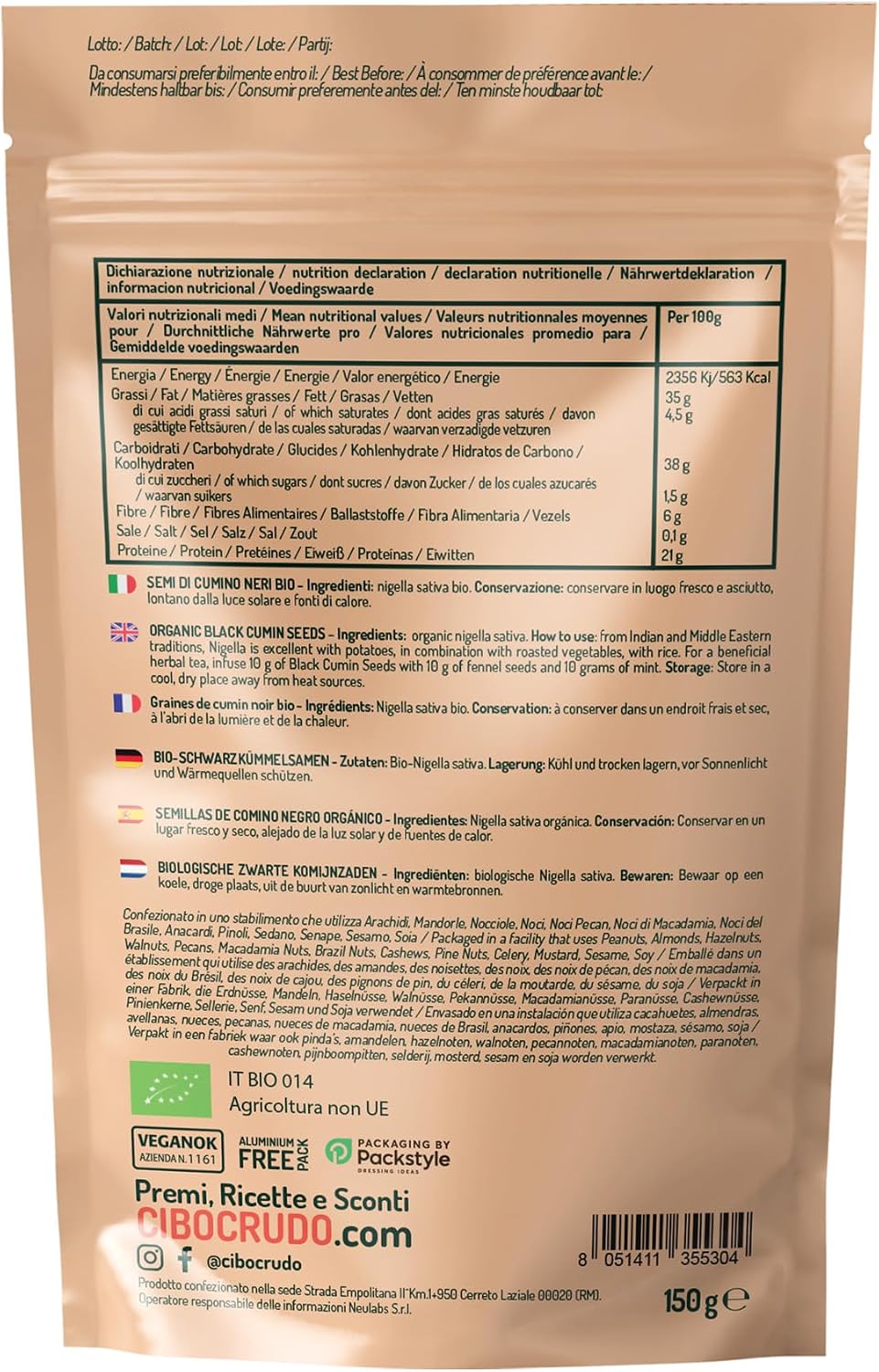 Detalle 2 de Cumino Nero Semi Biologici – 150 g: semi essiccati al sole per aromi intensi