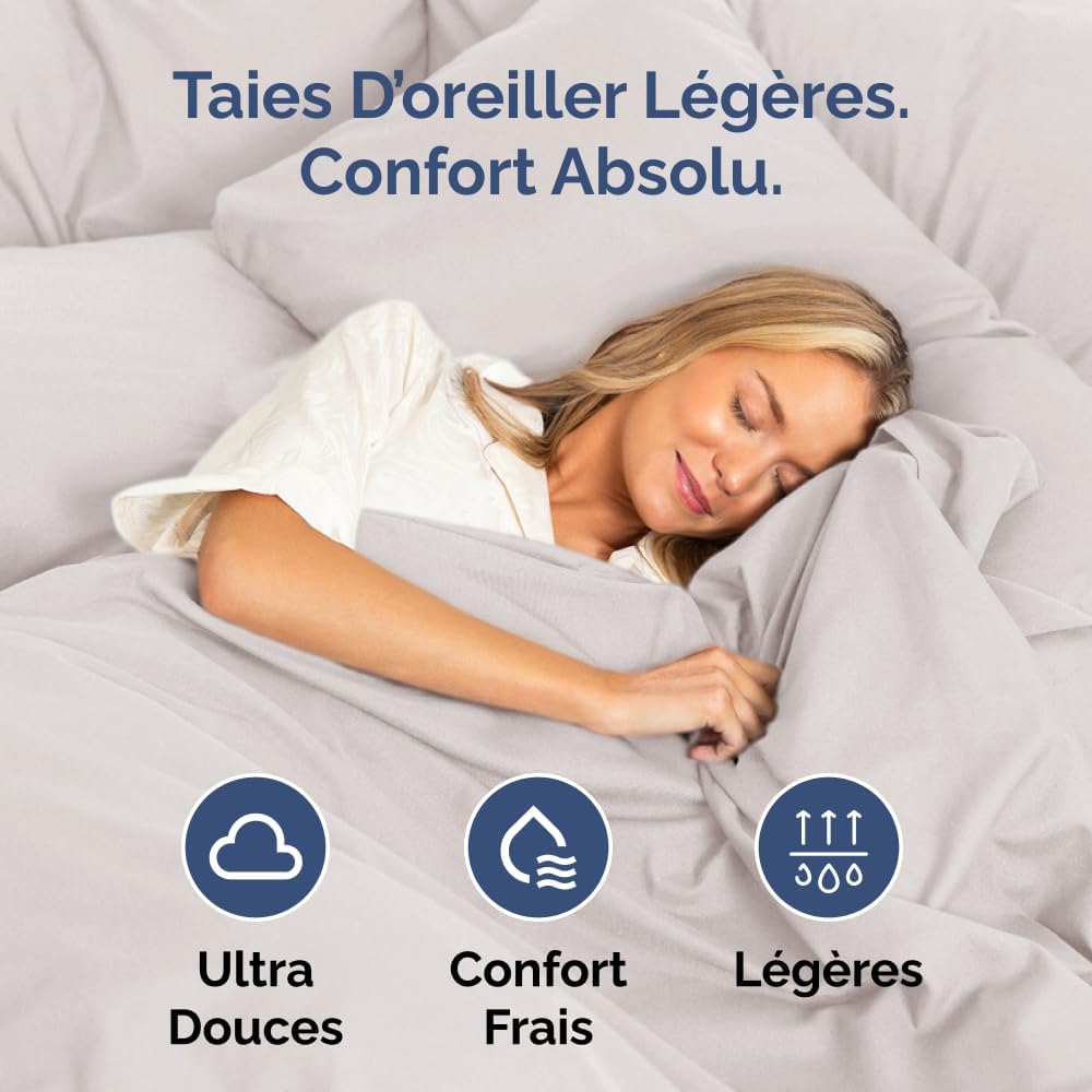 Thumbnail 2 de Lot de 2 taies d’oreiller 40x60 cm en microfibre brossée Doublement Brossée – Gris clair