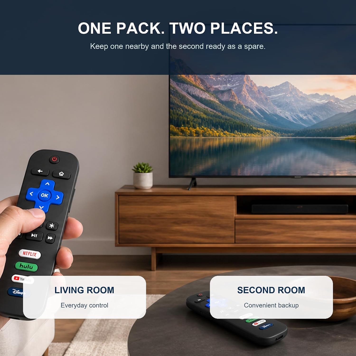 Detalle de Gmatrix 2-Pack Replacement TV Remote for Roku TV Models (TCL, Hisense, Sharp, Philips, Westinghouse, Insignia, Element) – 1-Year Warranty