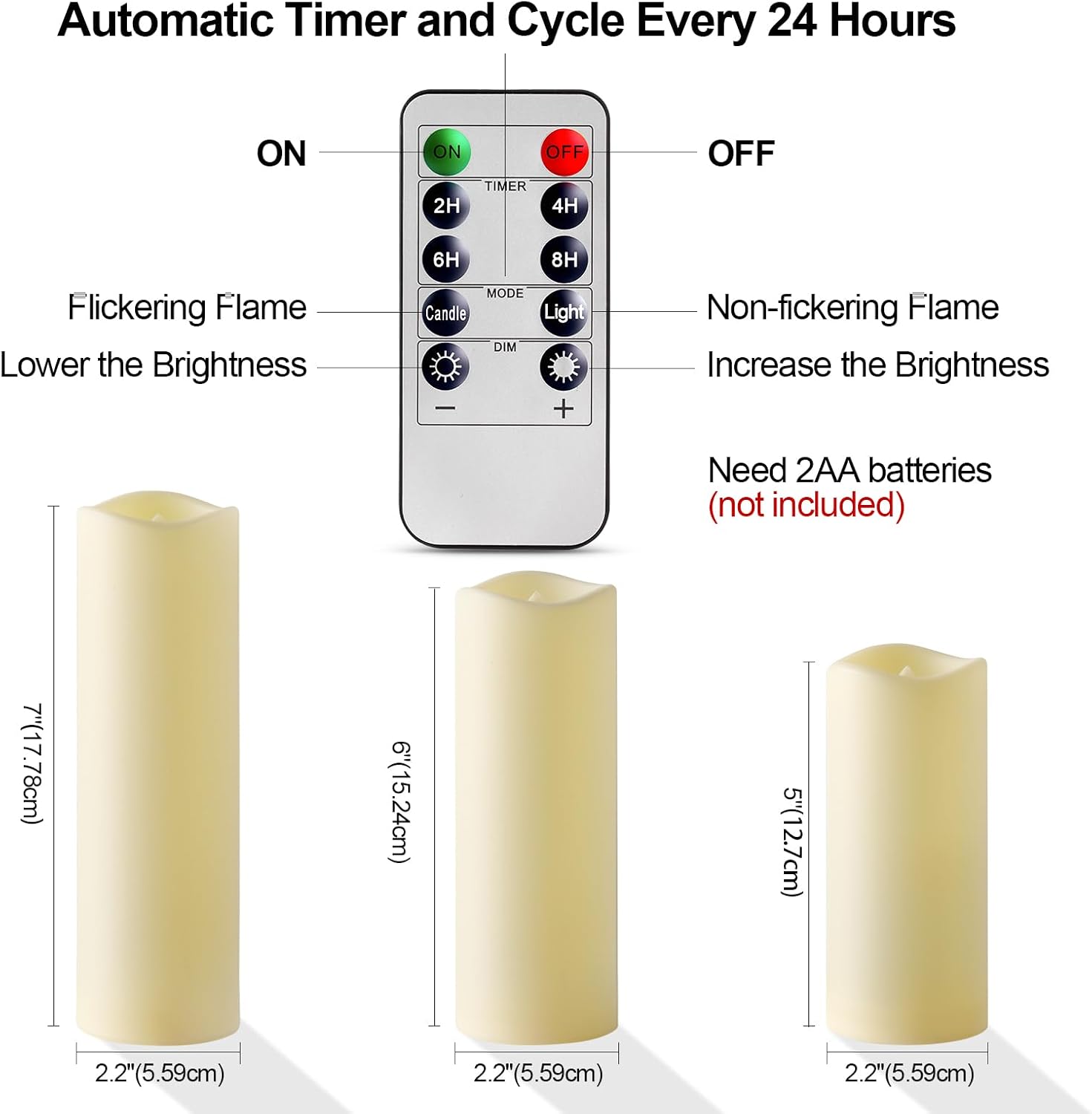 Detalle 2 de Homemory Flickering Flameless Candles Outdoor – Set of 5 Ivory LED Pillar Candles with Remote, Waterproof and Battery Operated