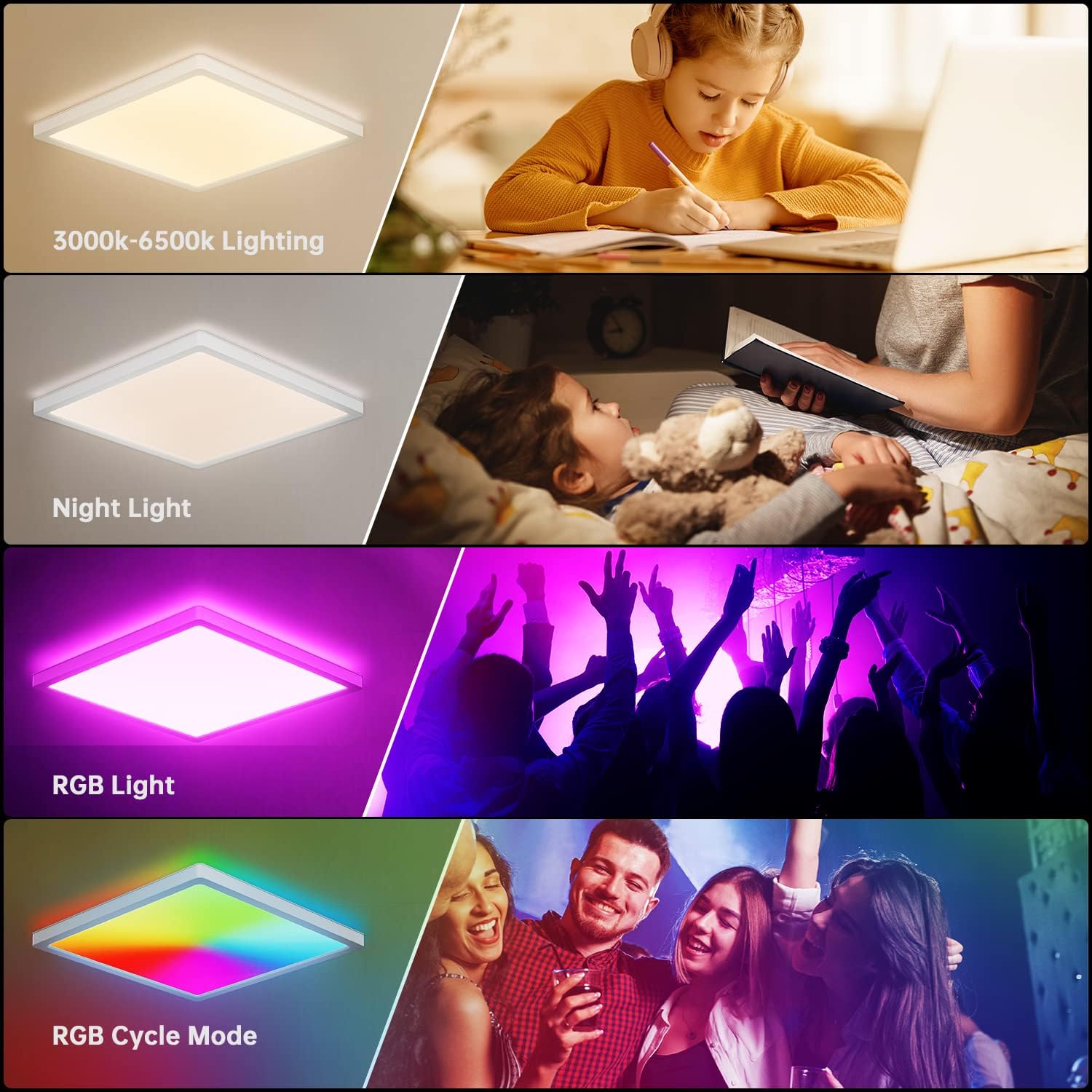 Detalle 2 de BLNAN RGB LED Deckenleuchte (24 W), dimmbar mit Fernbedienung und Farbwechsel 3000K–6500K