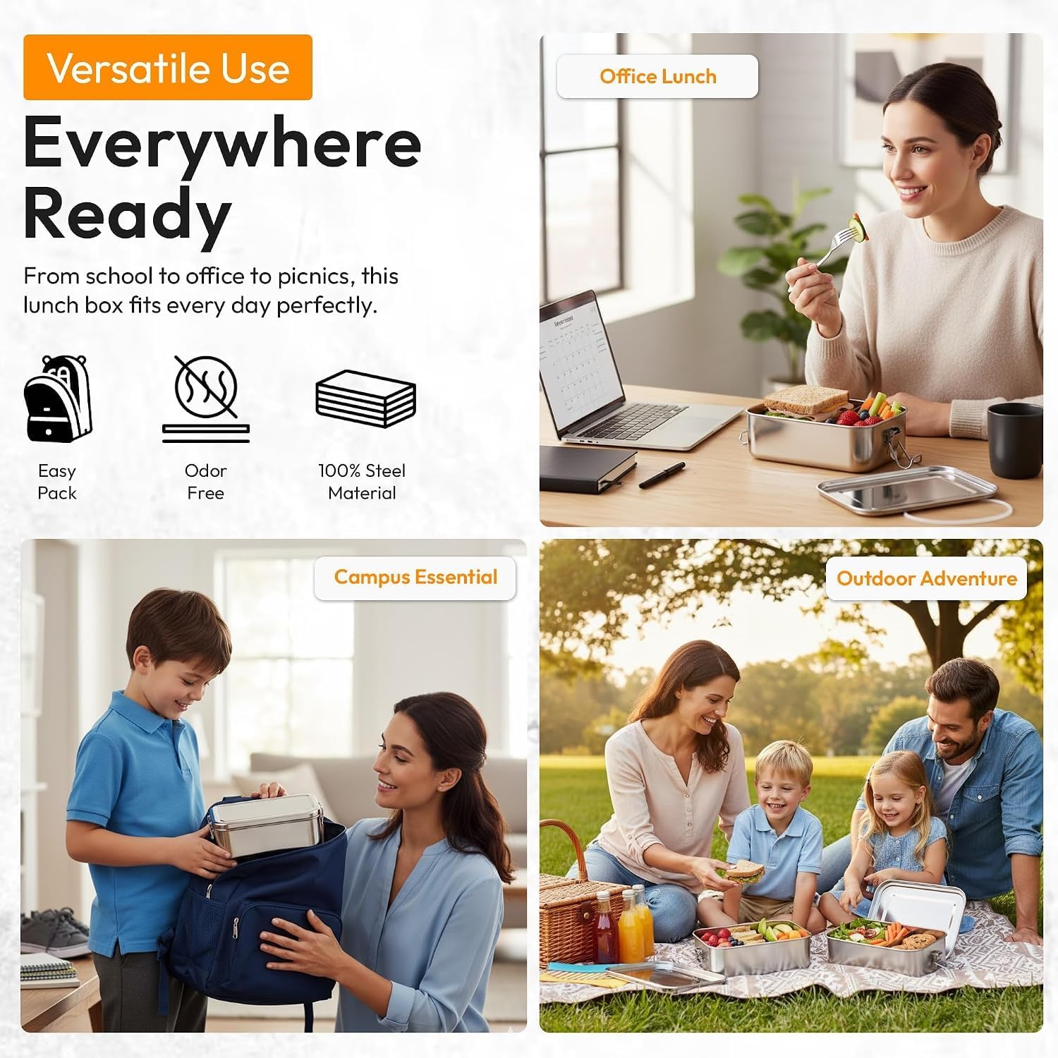 Thumbnail 1 de Dimono 2400 ml Stainless Steel Lunch Box with Adjustable Dividers