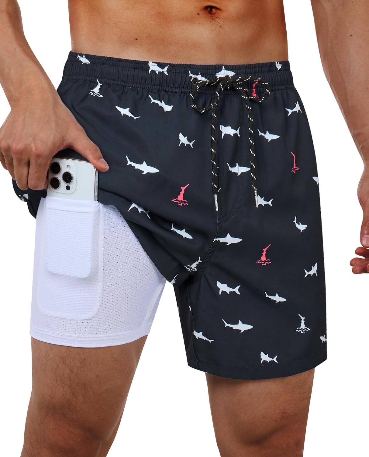 Detalle de Gleeease 5inch Mens Swim Trunks with Compression Liner — Quick Dry, Pockets, and Stretch