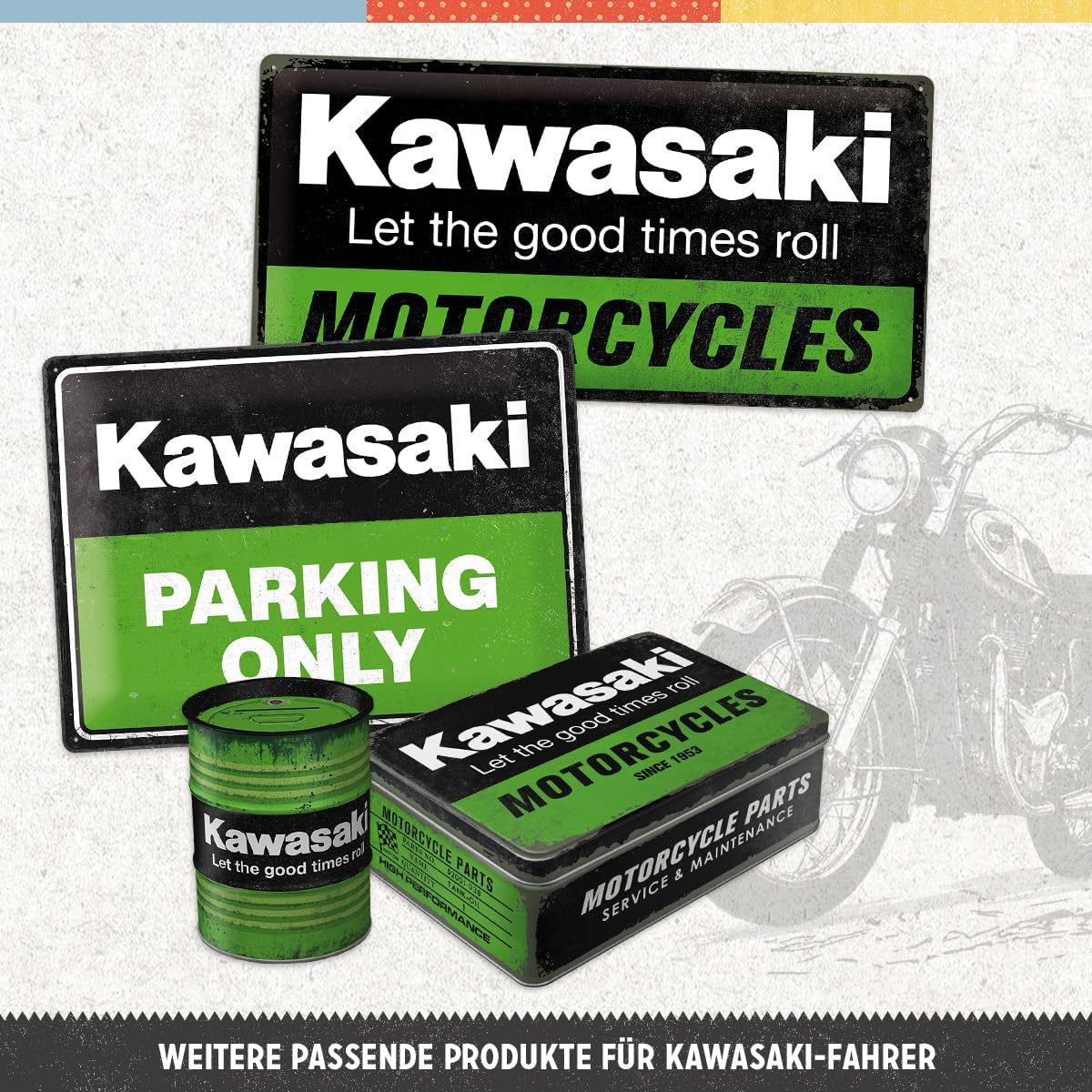 Detalle 2 de Nostalgic‑Art Plaque vintage Kawasaki 30 x 40 cm