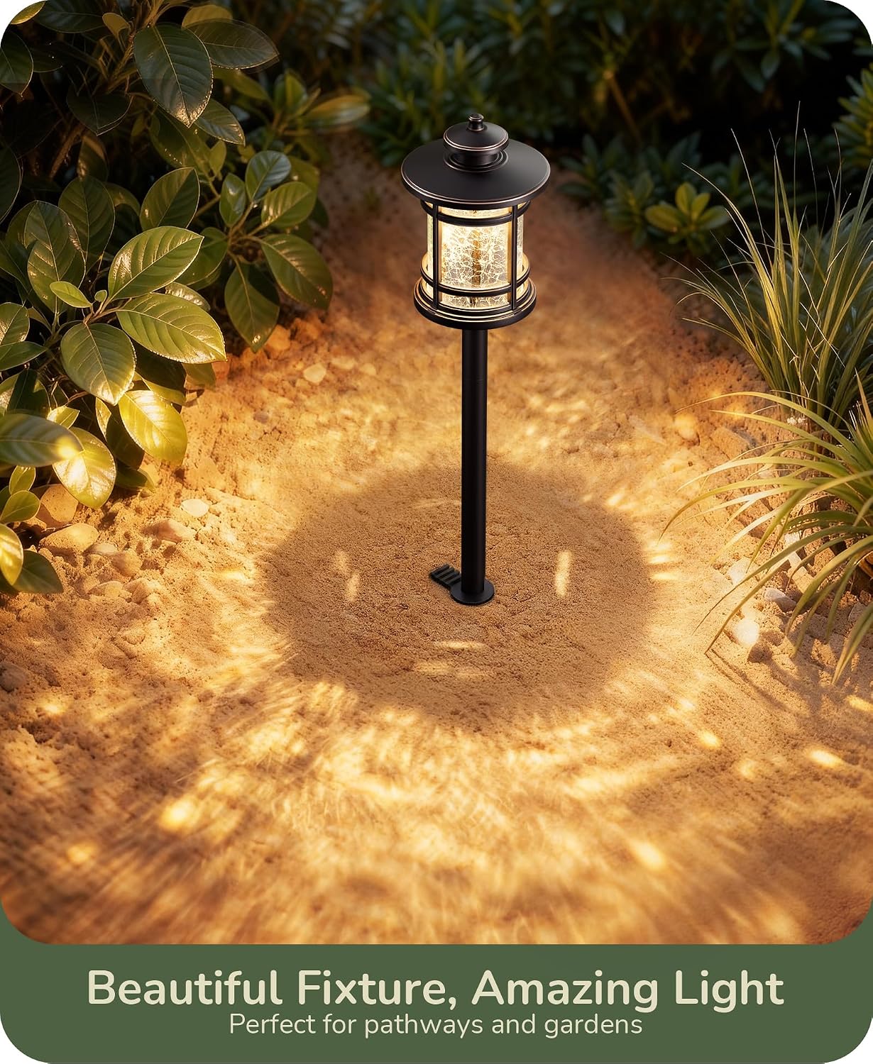 Detalle 2 de EDISHINE HLPL04G 12-Pack Low-Voltage Path Lights, 3000K LED, Hammered Glass