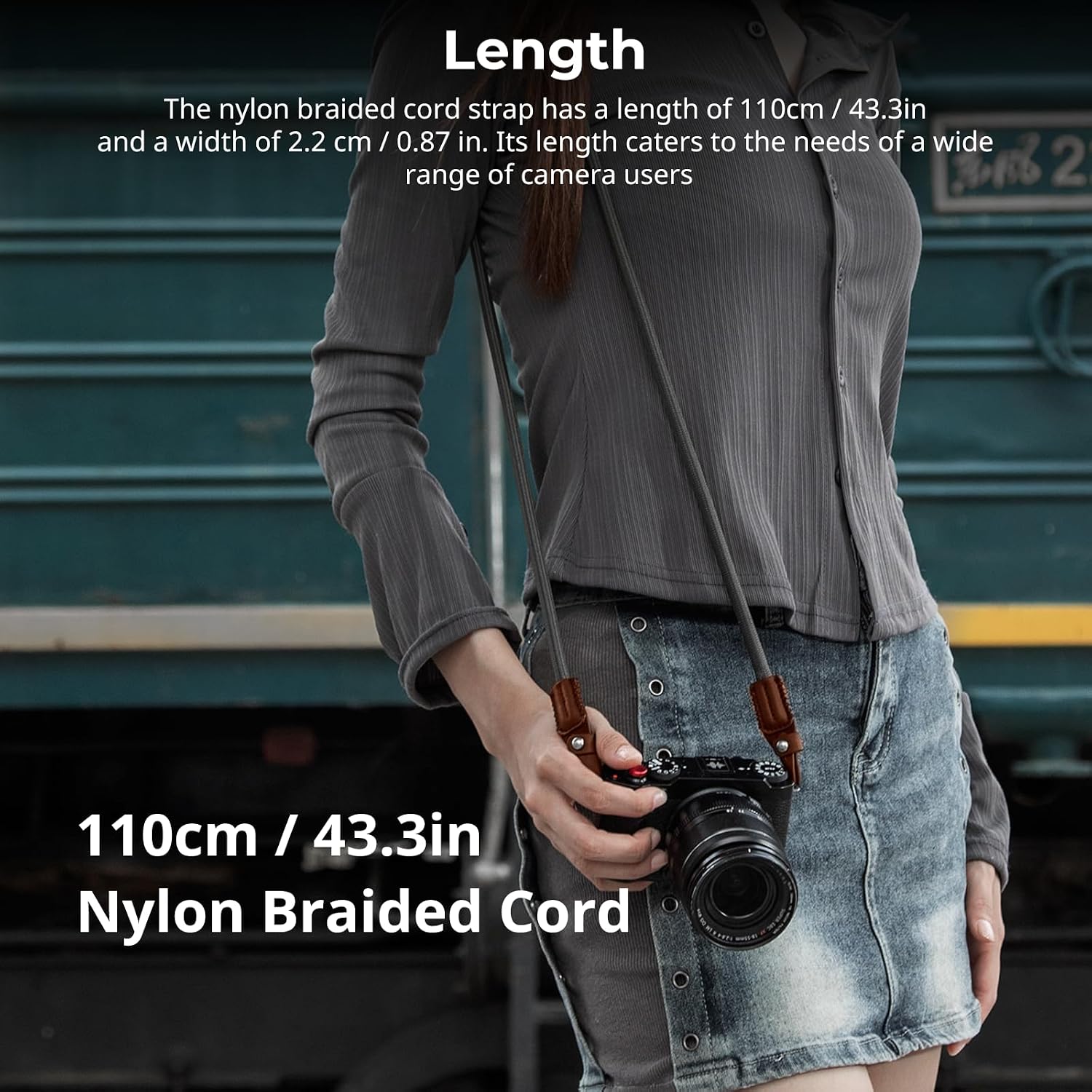 Detalle de SMALLRIG verstellbarer Shoulder Strap für Kamera mit O-Ring und Lederpolster (110 cm, geflochtener Nylon-Schultergurt)