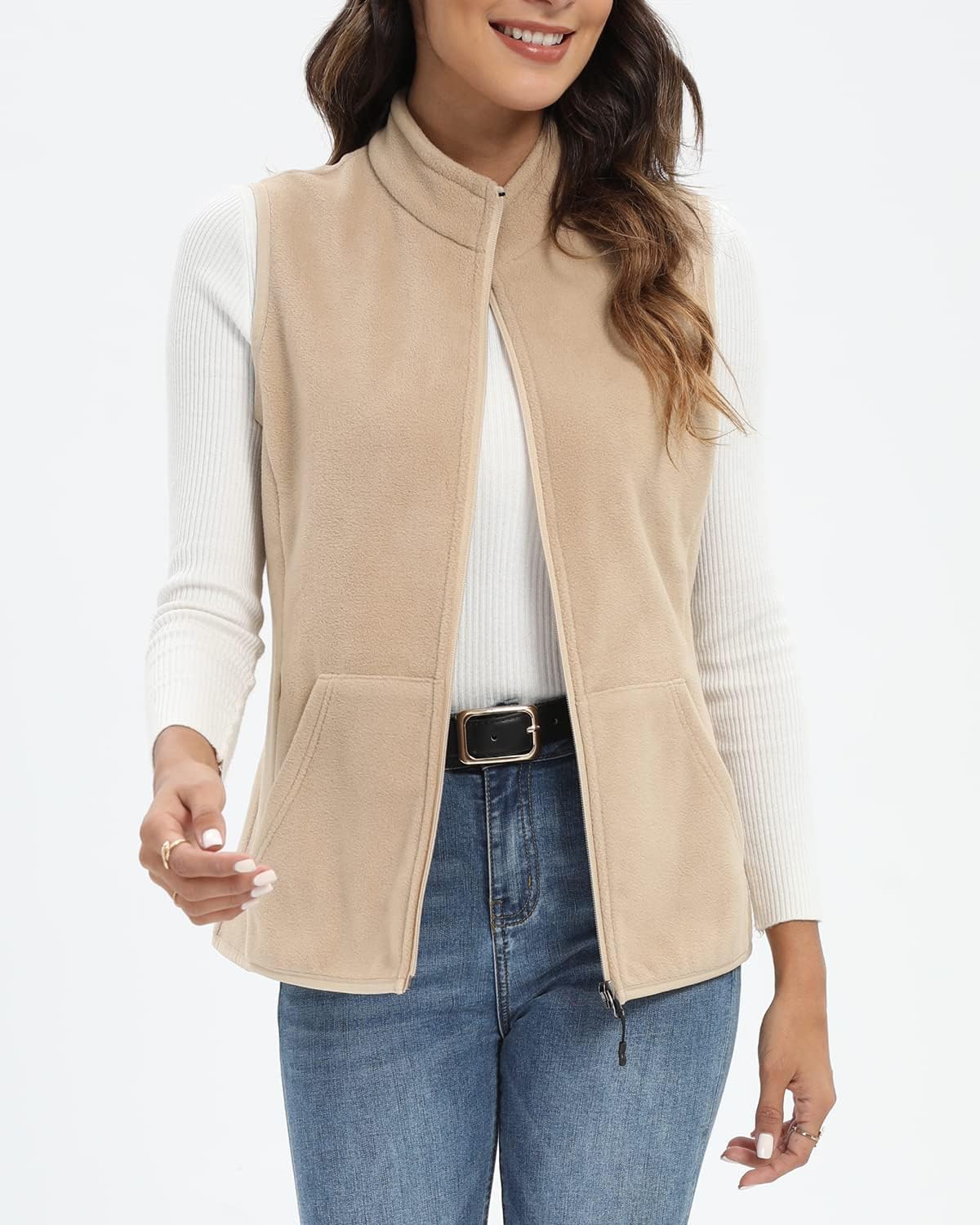 Detalle de Xeoxarel Women's Fleece Vest with 6 Pockets, 280 g Fleece and Stretch
