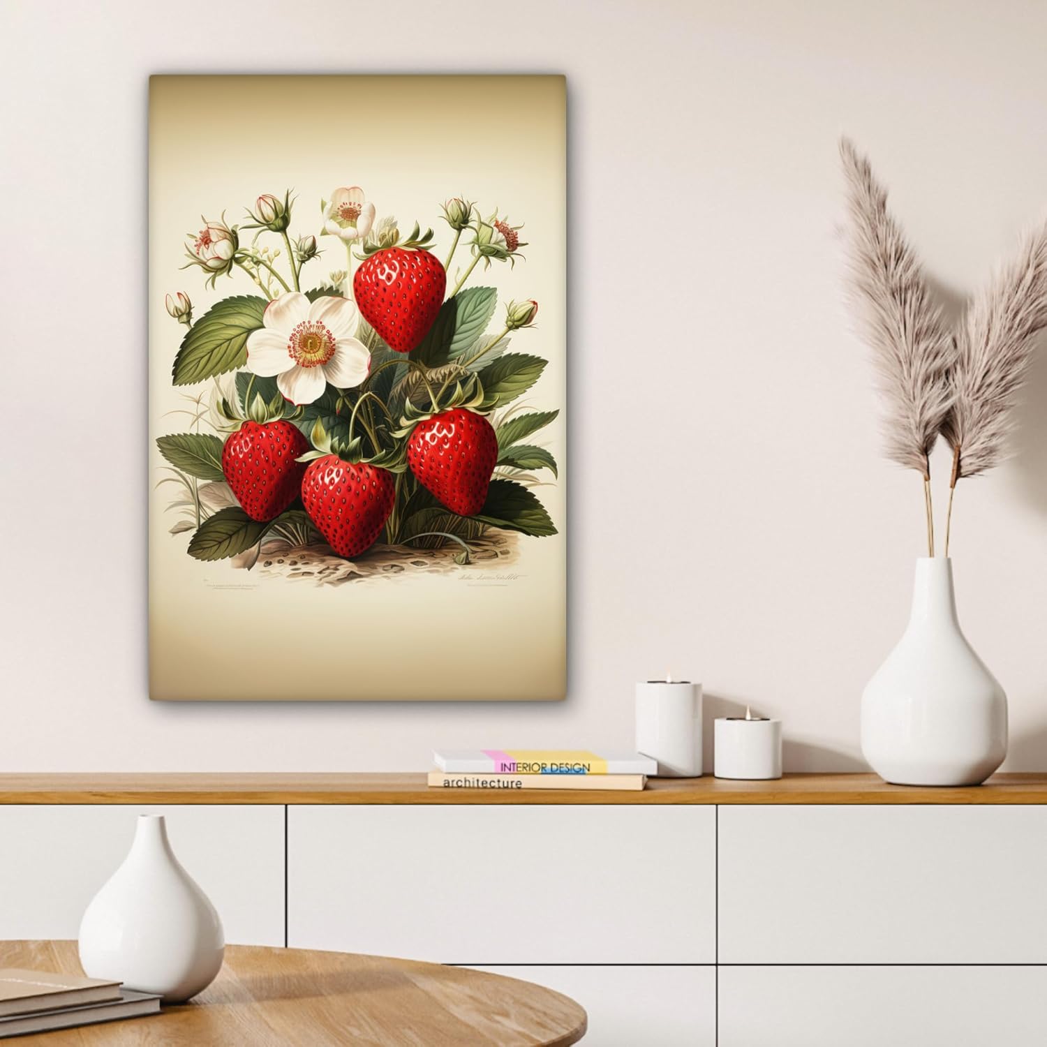 Thumbnail 2 de MuchoWow Impression sur toile murale 60x90 cm Fraises Plantes Fruits Nature, beige