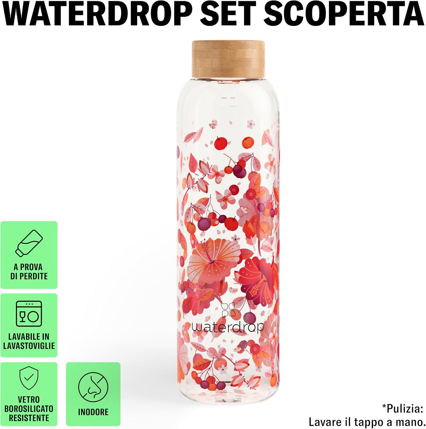 Thumbnail 3 de waterdrop Bottiglie Vetro 600ml con 18 Drops senza zucchero – cofanetto regalo donna