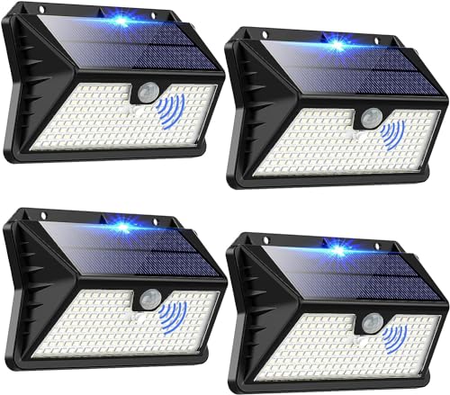 Detalle de OUILA Luz Solar Exterior 4 Pack con 185 LED y 3 Modos, IP65, Sensor de Movimiento