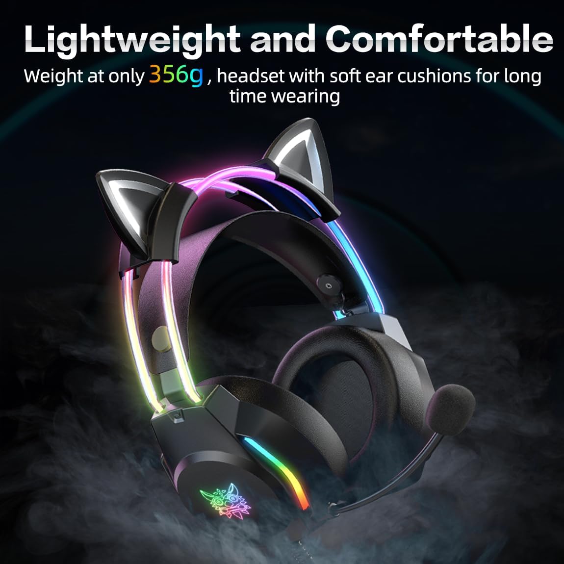 Thumbnail 4 de ONITOON gaming headset with removable cat ears, RGB backlight & microphone for PC, PS4/PS5, Switch and more