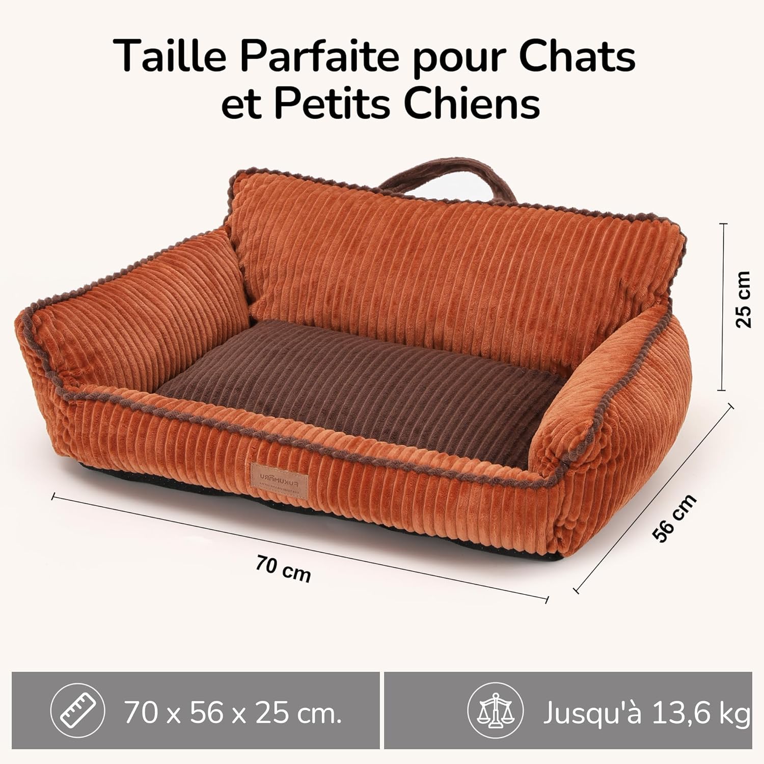 Thumbnail 5 de FUKUMARU Panier pour chien en velours côtelé (71 cm) avec housse lavable et fond anti-dérapant