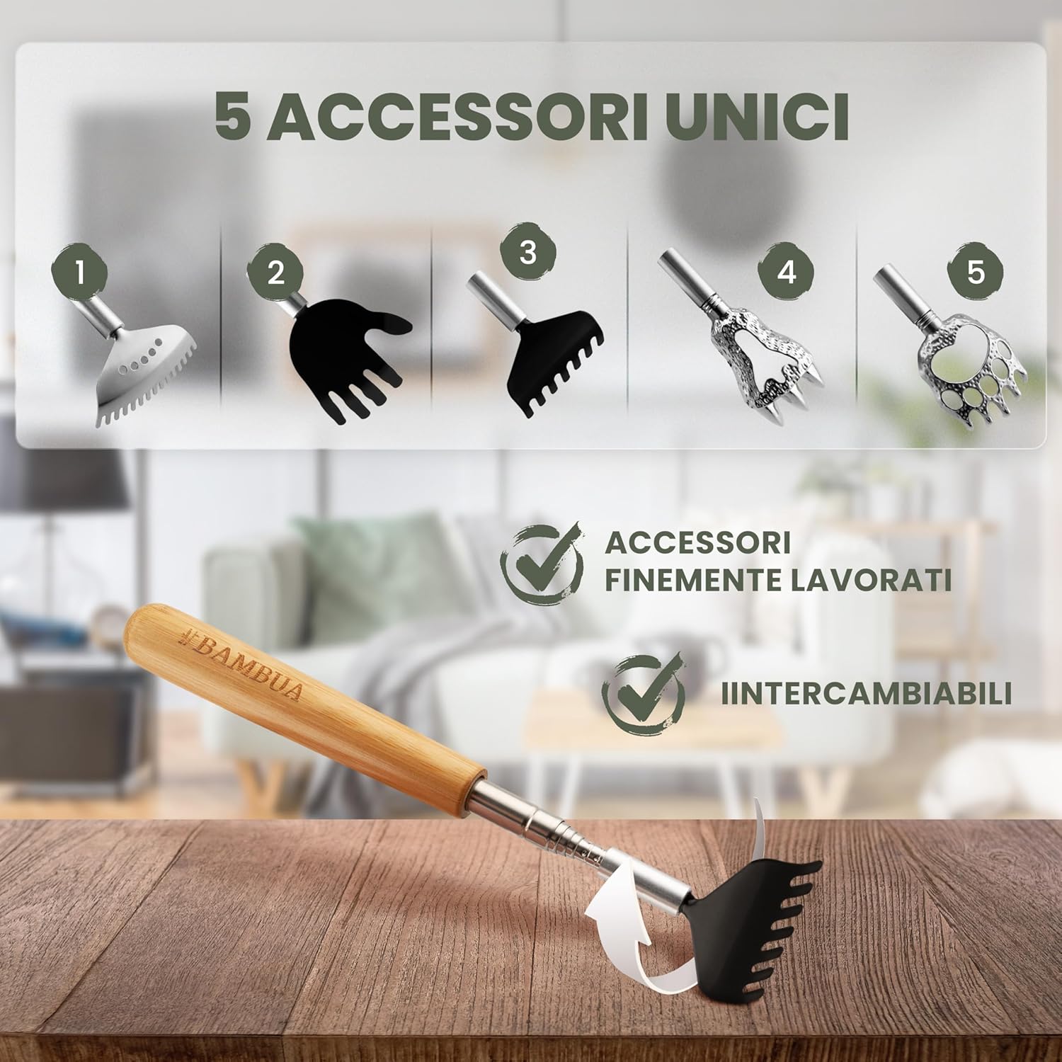 Detalle 2 de BAMBUA Manina Grattaschiena 5 accessori 🪵