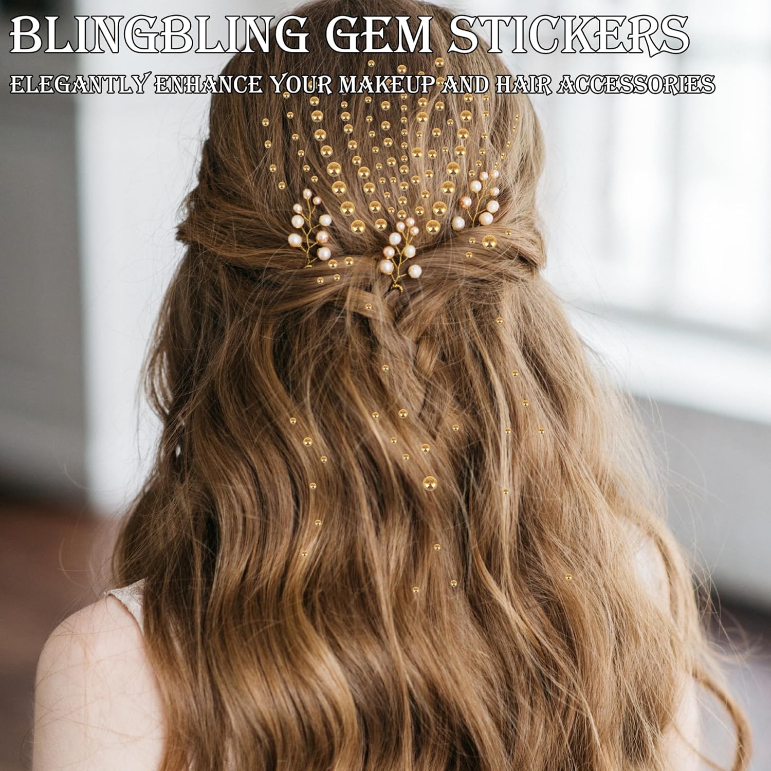 Detalle de FEMBW Brillantini Viso Strass Adesivi – 5 Fogli 973 Pezzi Oro