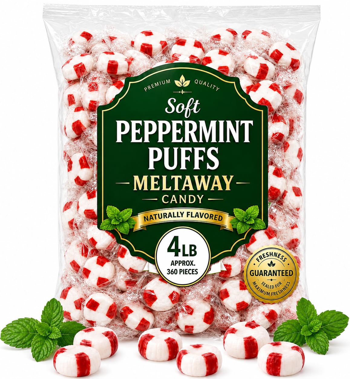 Detalle de Jumblet Soft Peppermint Puffs, 360 Individually Wrapped Mints, 4 lb Bag