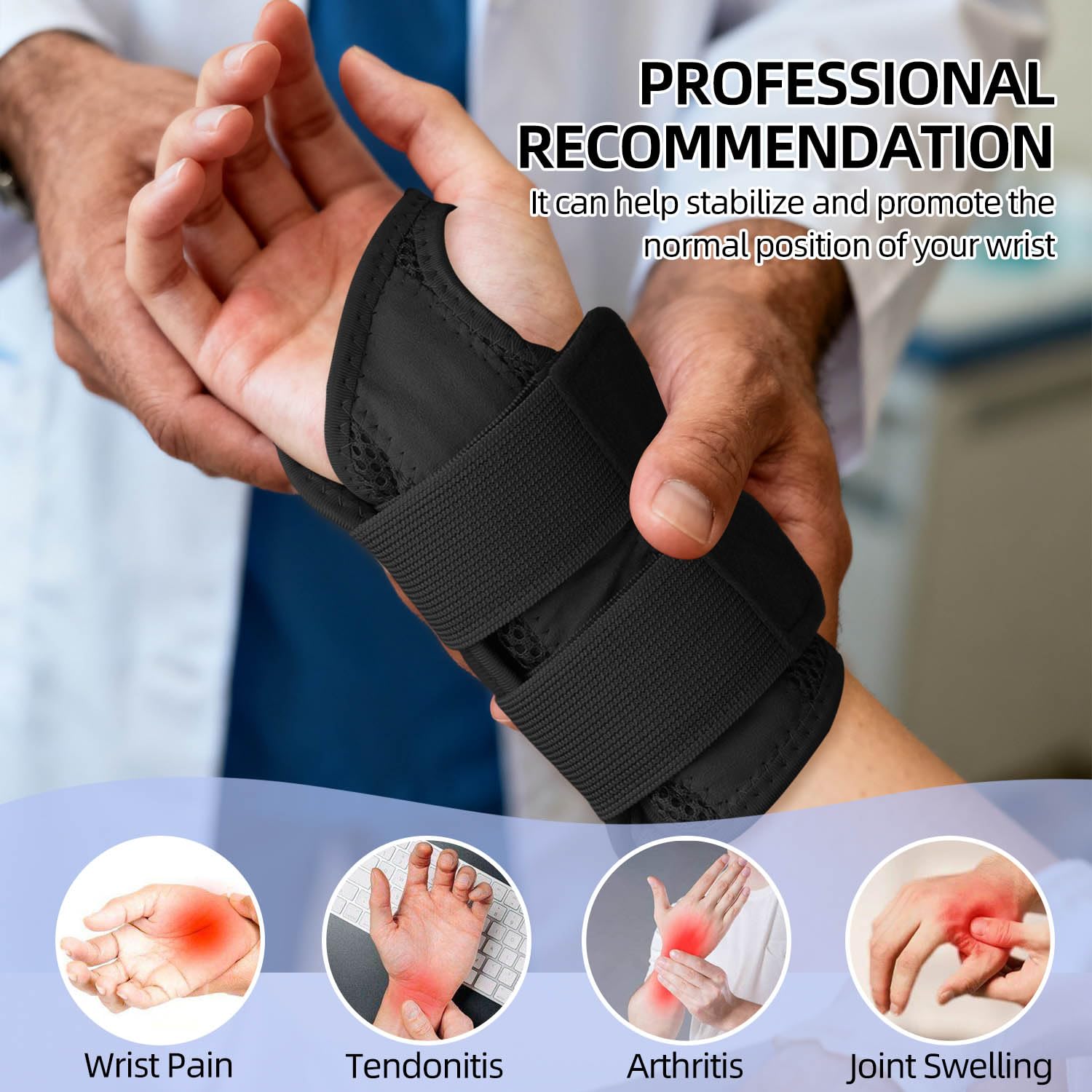 Detalle de Kecartu Left-Hand Wrist Brace, S/M, Adjustable Straps and Aluminium Splint