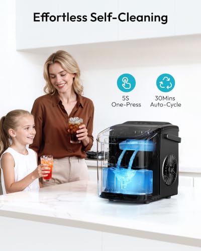 Detalle 2 de EUHOMY Countertop Ice Maker Machine with Handle (Black) – 26lbs/24H, Bullet Ice in 6 Minutes