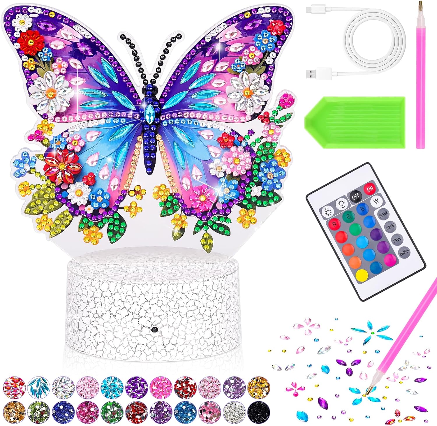 Detalle de Osikay Diamond Painting Geschenk für Mädchen – Schmetterling mit Nachtlicht (ab 6 Jahren)