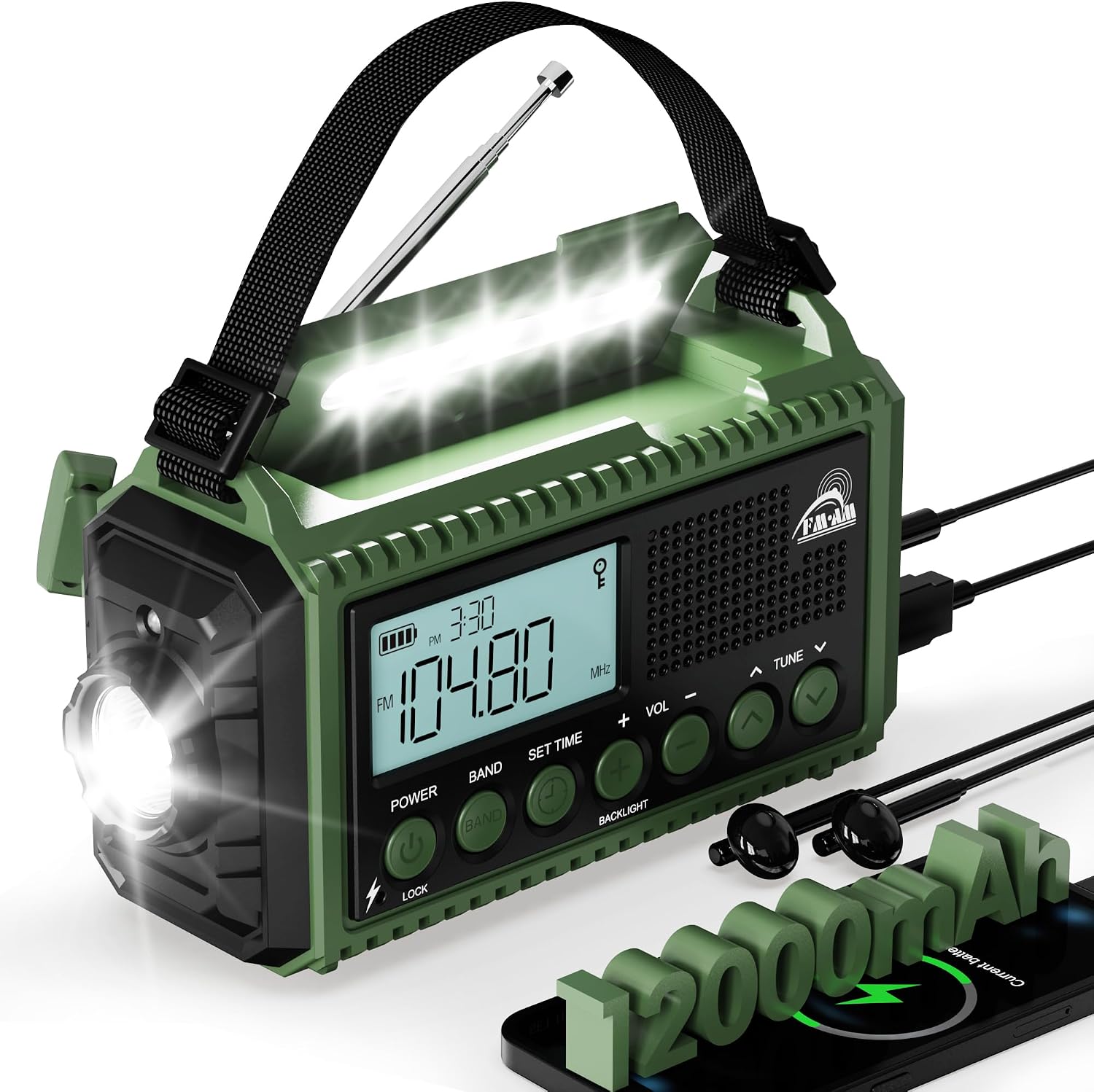 Detalle de Roxicosly CR1009Ultra noodradio met 12.000 mAh, zonnepaneel en handslinger