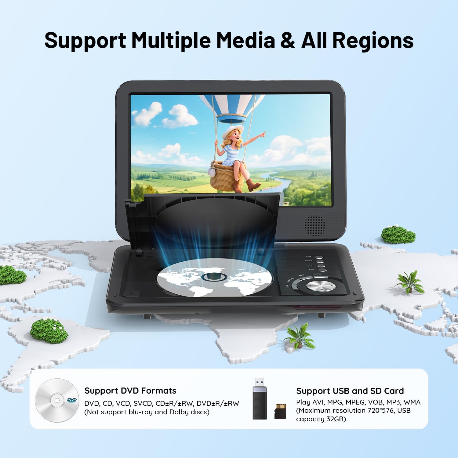 Detalle 2 de ieGeek 12.5" Portable DVD Player with 10.5" screen 📀