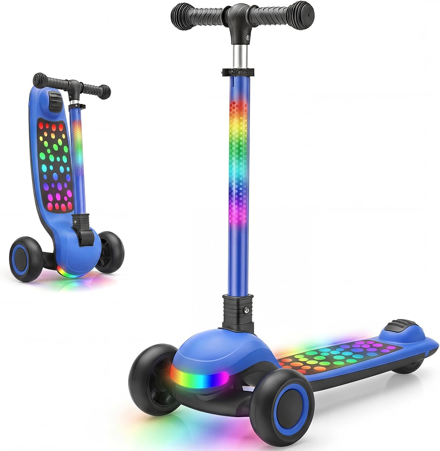 UBRAVOO Roller Kinder 3–10 Jahre – klappbar, 4-Stufen-Lenkerhöhe, LED-Farbtouren, breites Deck, Hinterradbremse