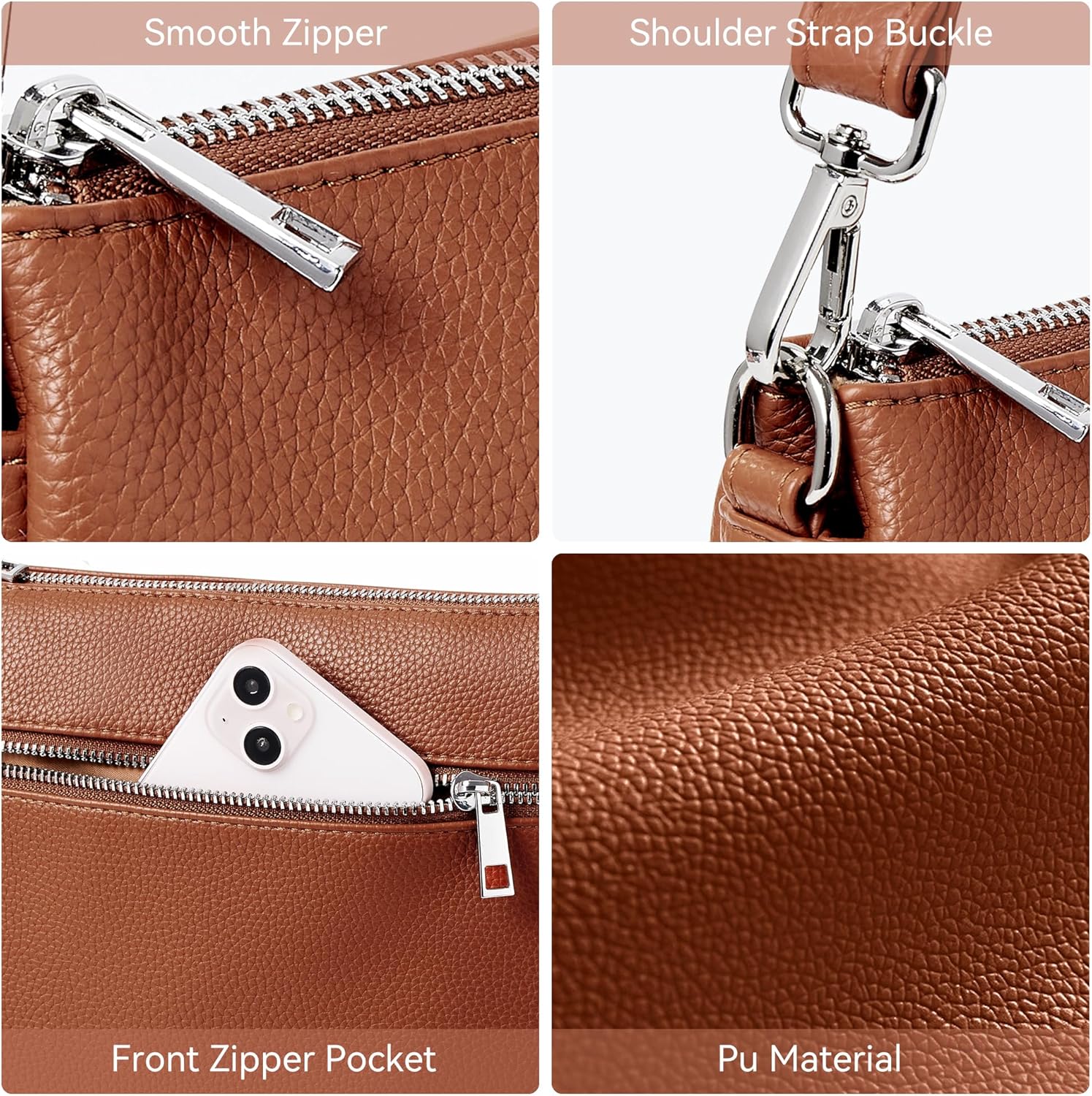 Detalle 2 de KALIDI Crossbody Shoulder Bag for Women – Multi Pocket Vegan Leather, Adjustable Strap