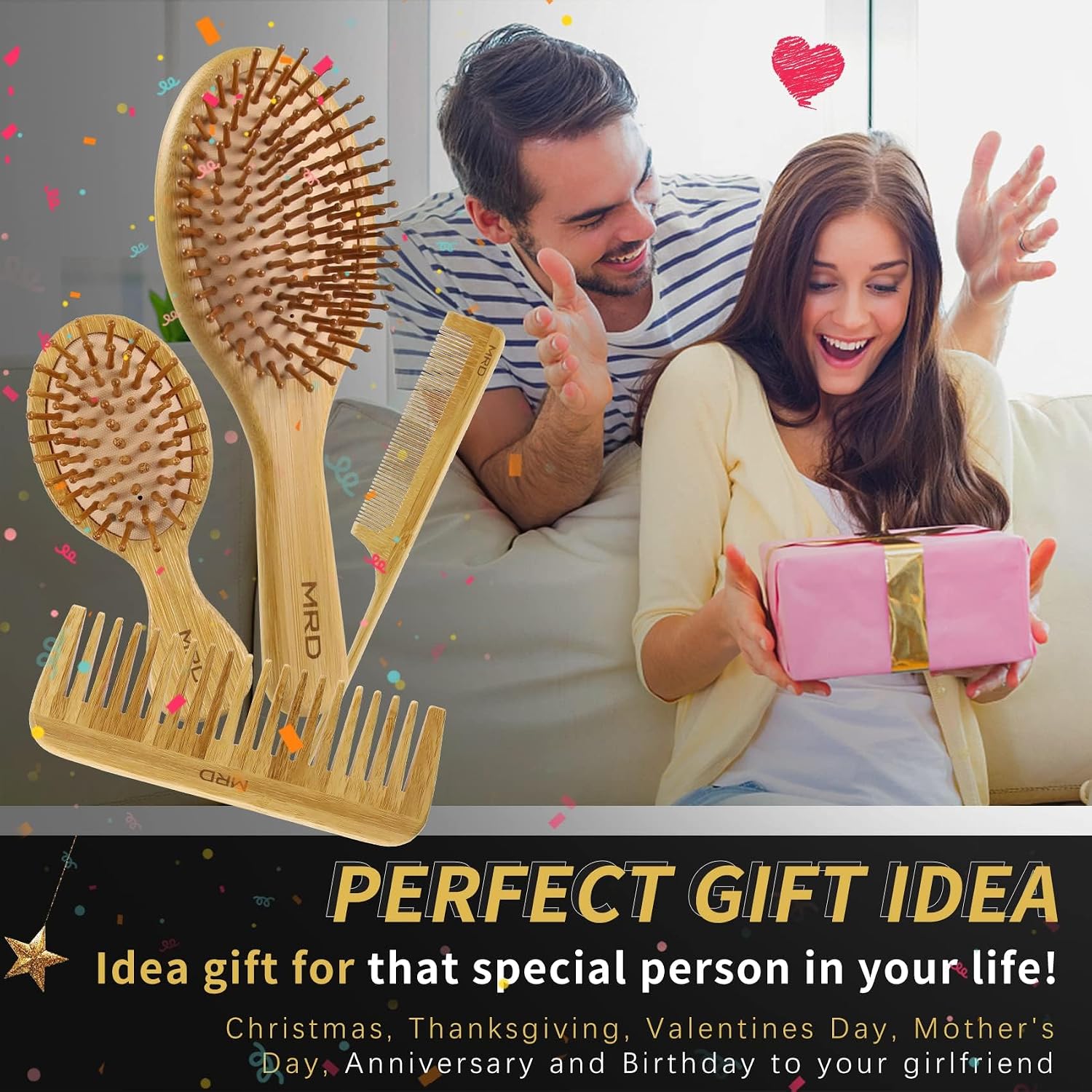 Thumbnail 6 de MRD Hair Brush Set: Bamboo Paddle Detangling 🪮