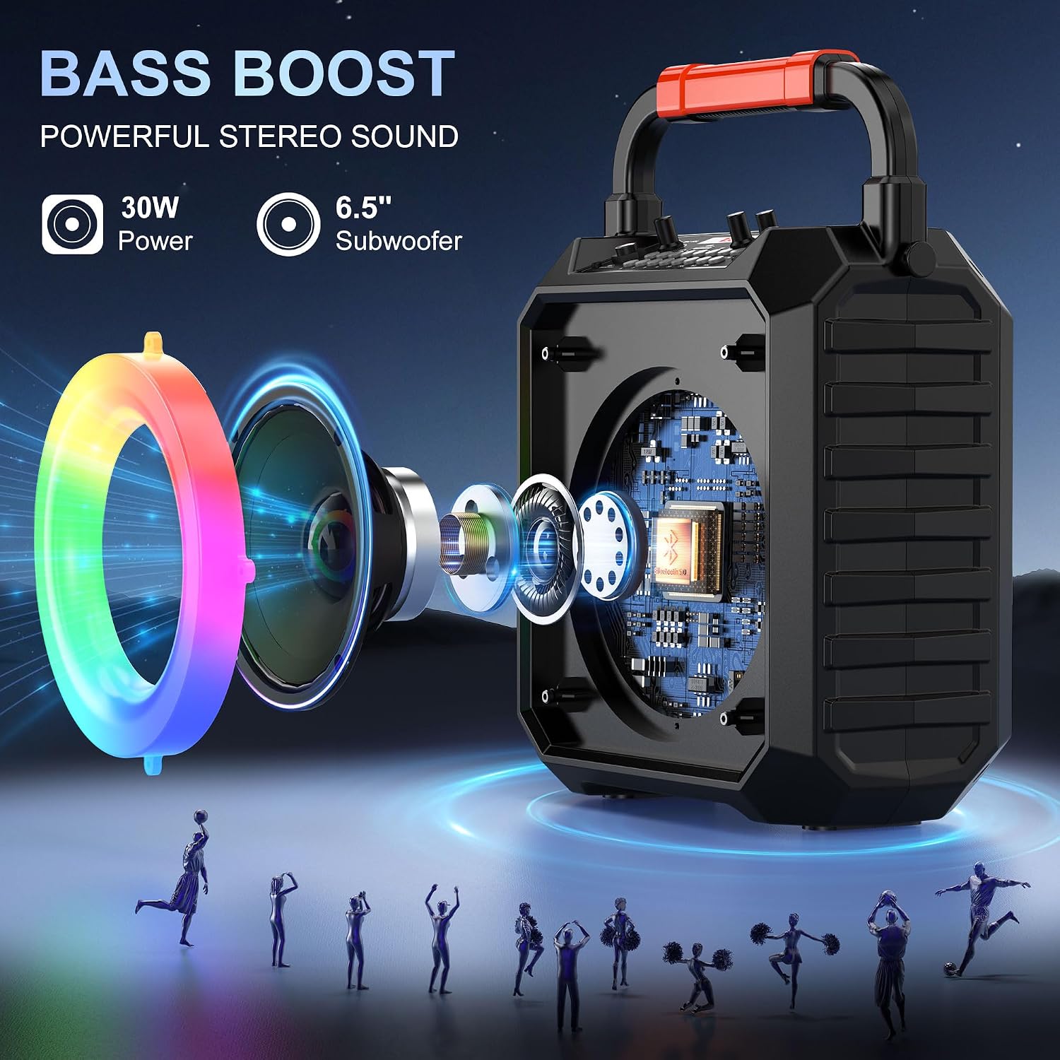 Detalle de JYX T17T Karaoke Machine with Two Wireless Microphones, Bluetooth and RGB Lights