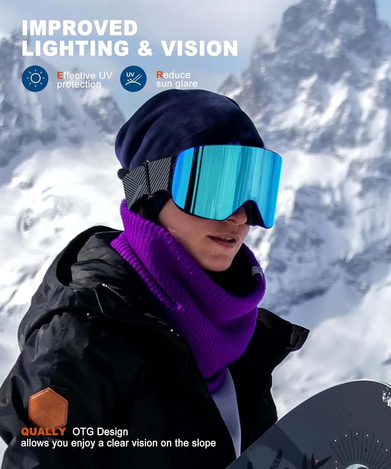 Thumbnail 1 de QALLY 2Pack Ski Goggles 100% UV Protection