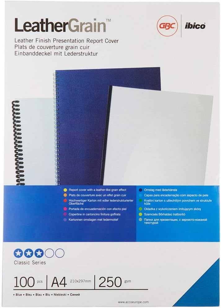 LeatherGrain Umschlagmaterial A4, blau – 100 Stück