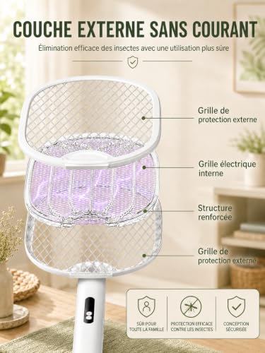 Detalle de ZOVHYYA Raquette Électrique Insecte Pliable 4000V – Interieur / Exterieur, Blanc