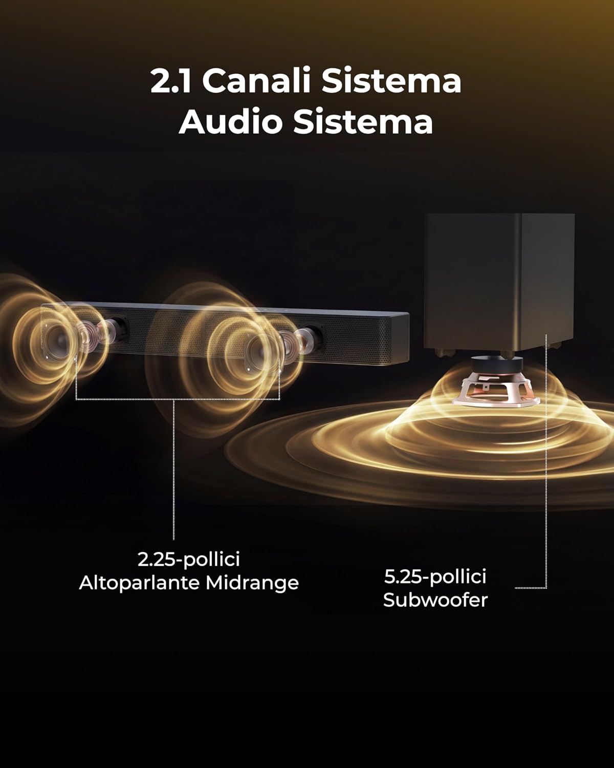 Detalle de ULTIMEA Soundbar con Subwoofer Wireless Poseidon M30 – 240W, 2.1 canali, VoiceMX e BassMX