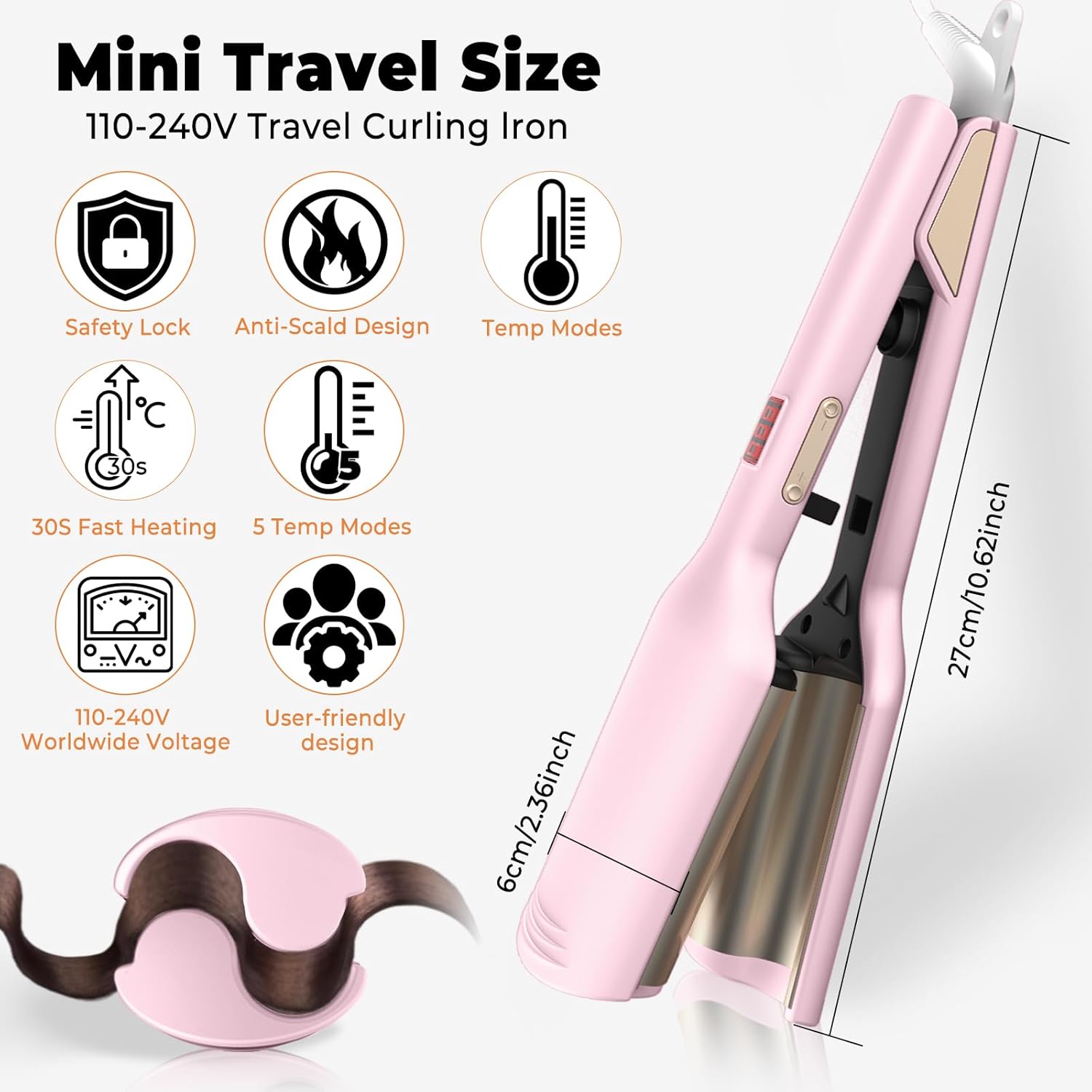 Thumbnail 3 de UMIGA Hair Waver for Women Hair Crimper (120–200°C) – 25mm Mermaid Waves, 30s Heat-Up, Dual Voltage