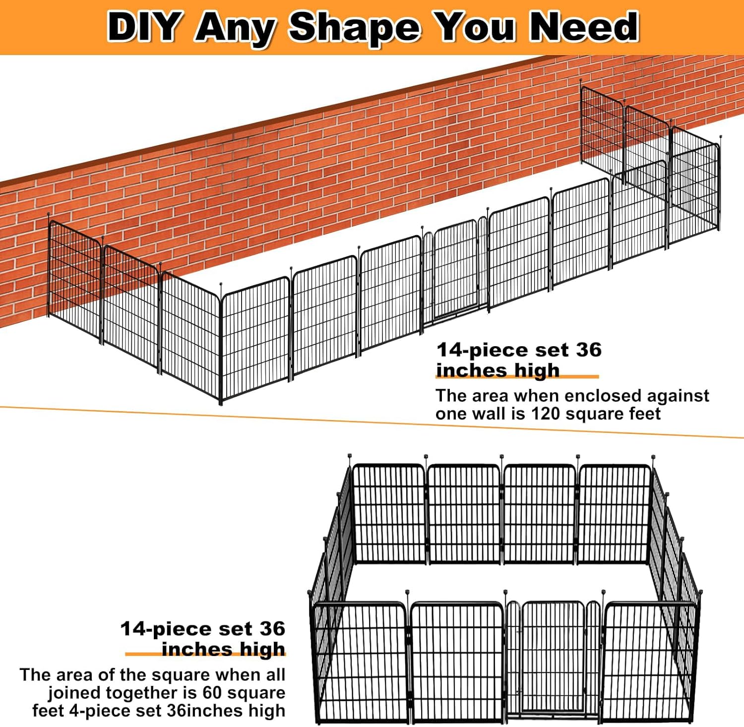 Detalle de Getlay 36 in Garden Fence with Wide Gate: 22.1 ft Heavy-Duty Iron Barrier for Indoor/Outdoor Use