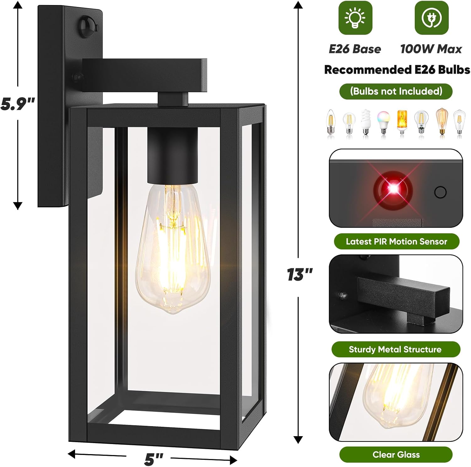Detalle 2 de BesLowe Outdoor Wall Lights, 13-inch