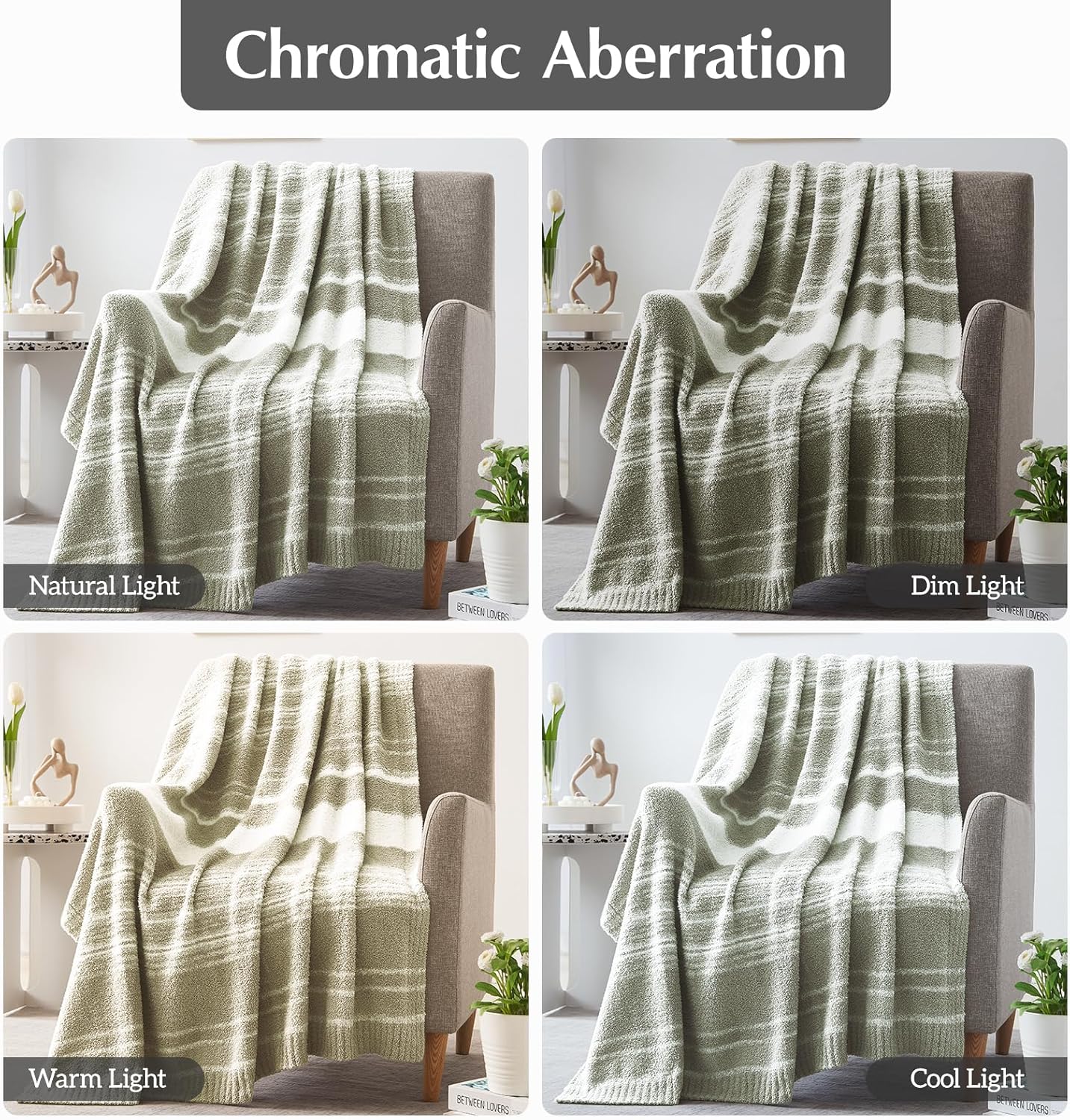 Thumbnail 5 de WRENGONGE Sage Green Throw Blanket, 50x70 – Soft Cozy Striped Microfiber Throw