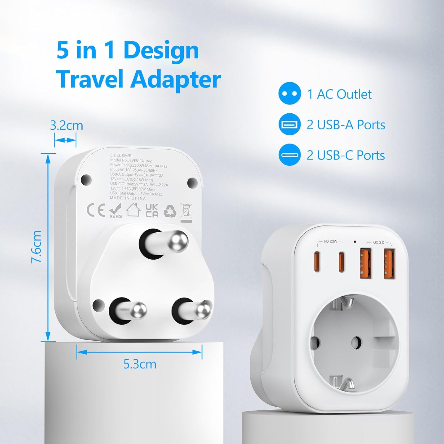 Thumbnail 2 de JSVER Adattatore di viaggio con PD20W 2500W