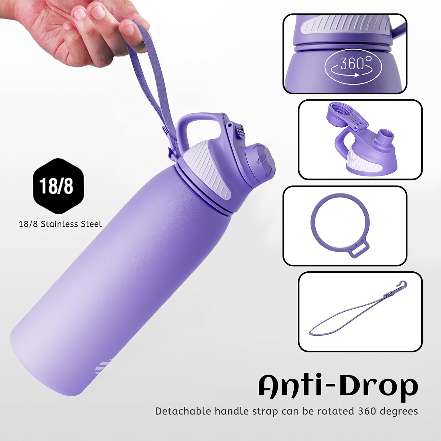 Detalle de Fjbottle stainless steel insulated water bottle (BPA free) with magnetic lid — 600ml to 1.5L