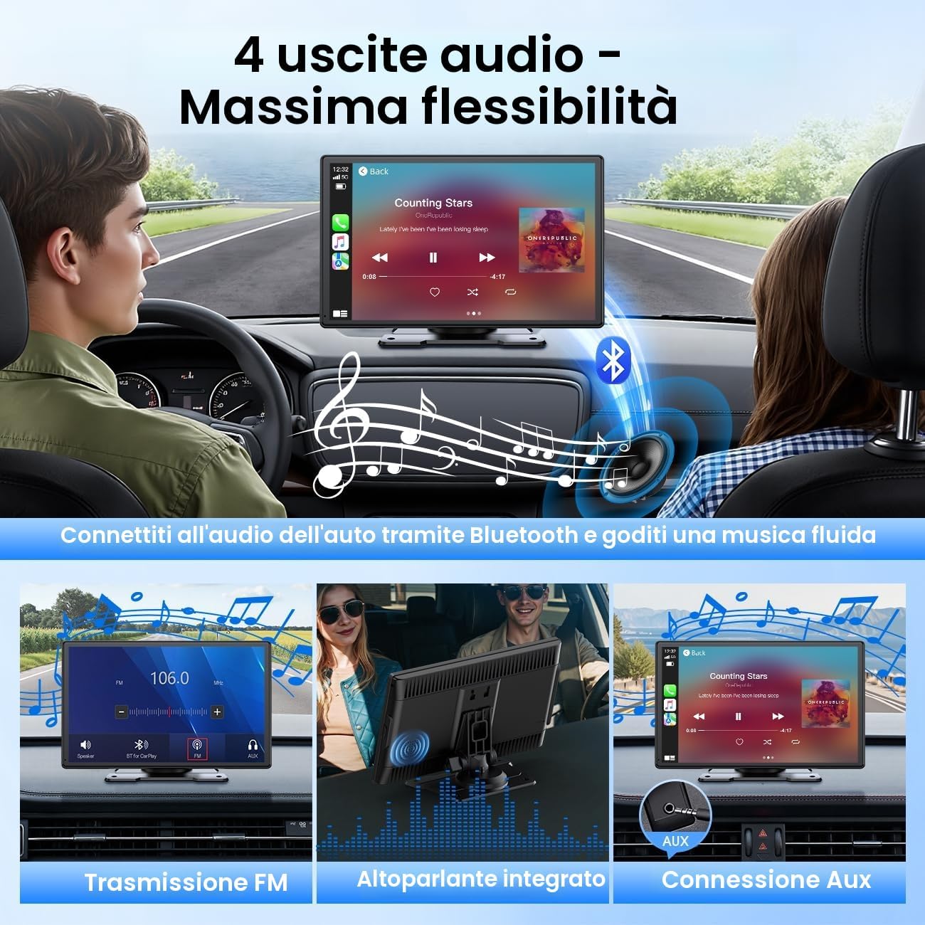 Detalle 2 de LAMTTO Carplay Wireless Schermo da 9 pollici per Auto — CarPlay/Android Auto senza fili con Mirror Link e Bluetooth