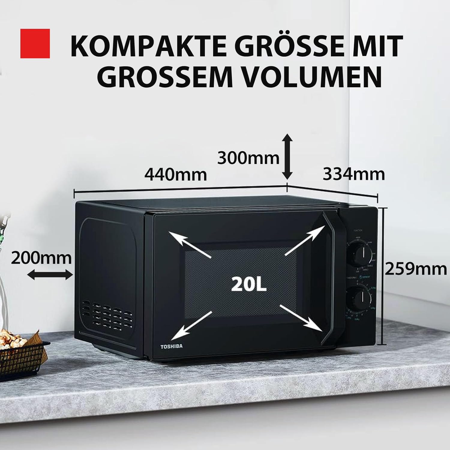 Thumbnail 3 de Toshiba MW2-MG20PF(BK)/GE Mikrowellenherd mit Kombi-Grillfunktion, 800 W Mikrowelle & 1000 W Grill, 20 l, schwarz