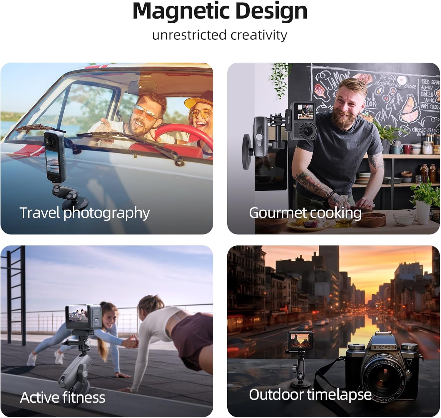 Detalle 2 de TELESIN Magnet-Halterung für GoPro Auto + 360° Drehung – Universelle Magnet-Halterung für GoPro, DJI Osmo Action, Insta360 und mehr