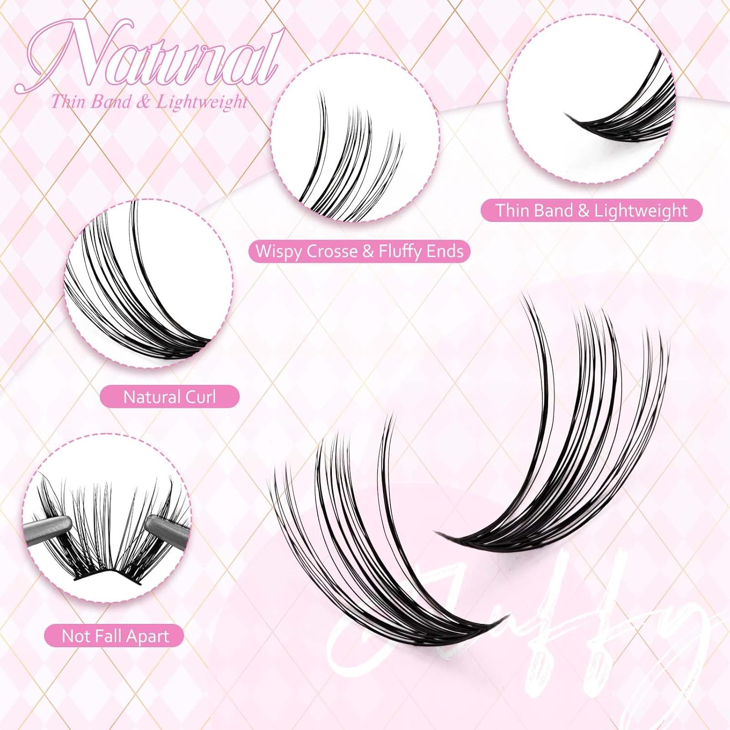 Detalle de Fadlash Wimpern Cluster DIY 0,07D 8–16 mm 40D Kit – DIY Wimpernextensions mit Kleber, Versiegelung und Pinzette