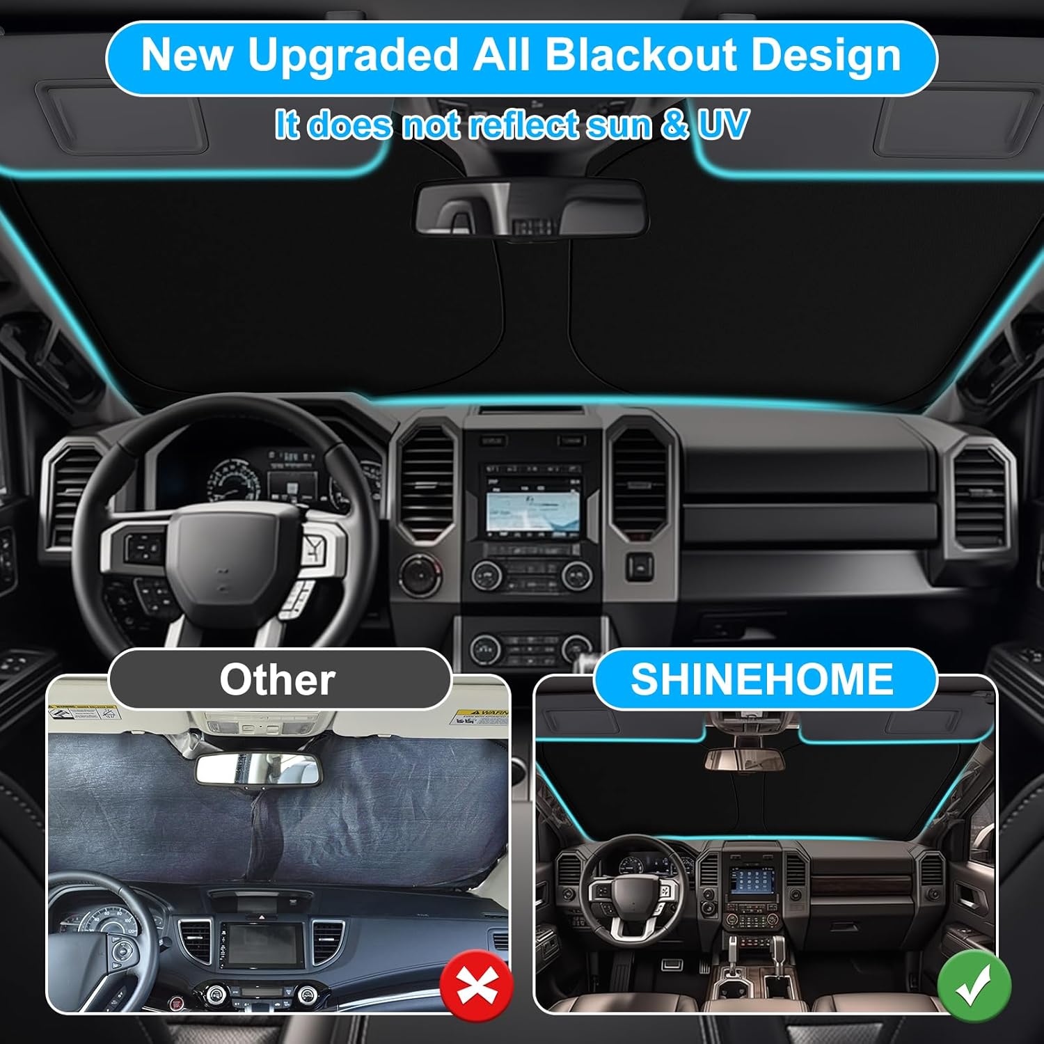 Thumbnail 4 de SHINEHOME Foldable Windshield Sun Shade for 2015-2020 & 2021-2026 Ford F-150 (Windshield Screen Cover)