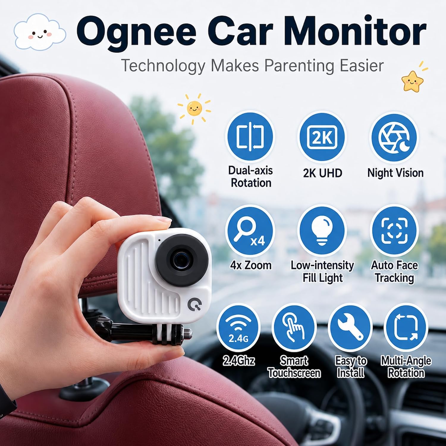 Thumbnail 1 de Ognee SC-AI08 Baby Car Camera, 2K Color Night Vision and Touchscreen