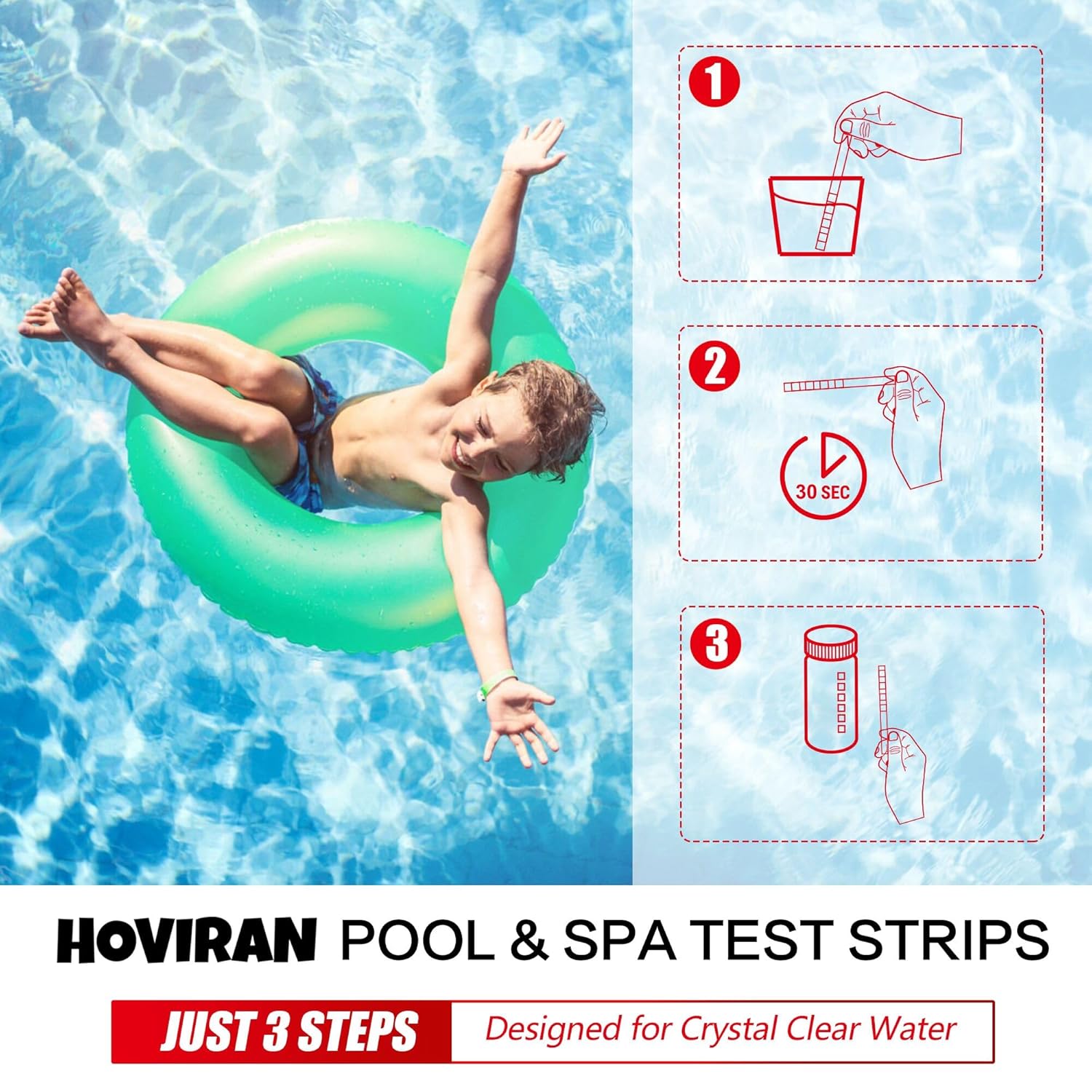 Thumbnail 2 de HOVIRAN 3 in 1 Hot Tub Test Strips – 125 Count Pool and Spa Water Testing Kit