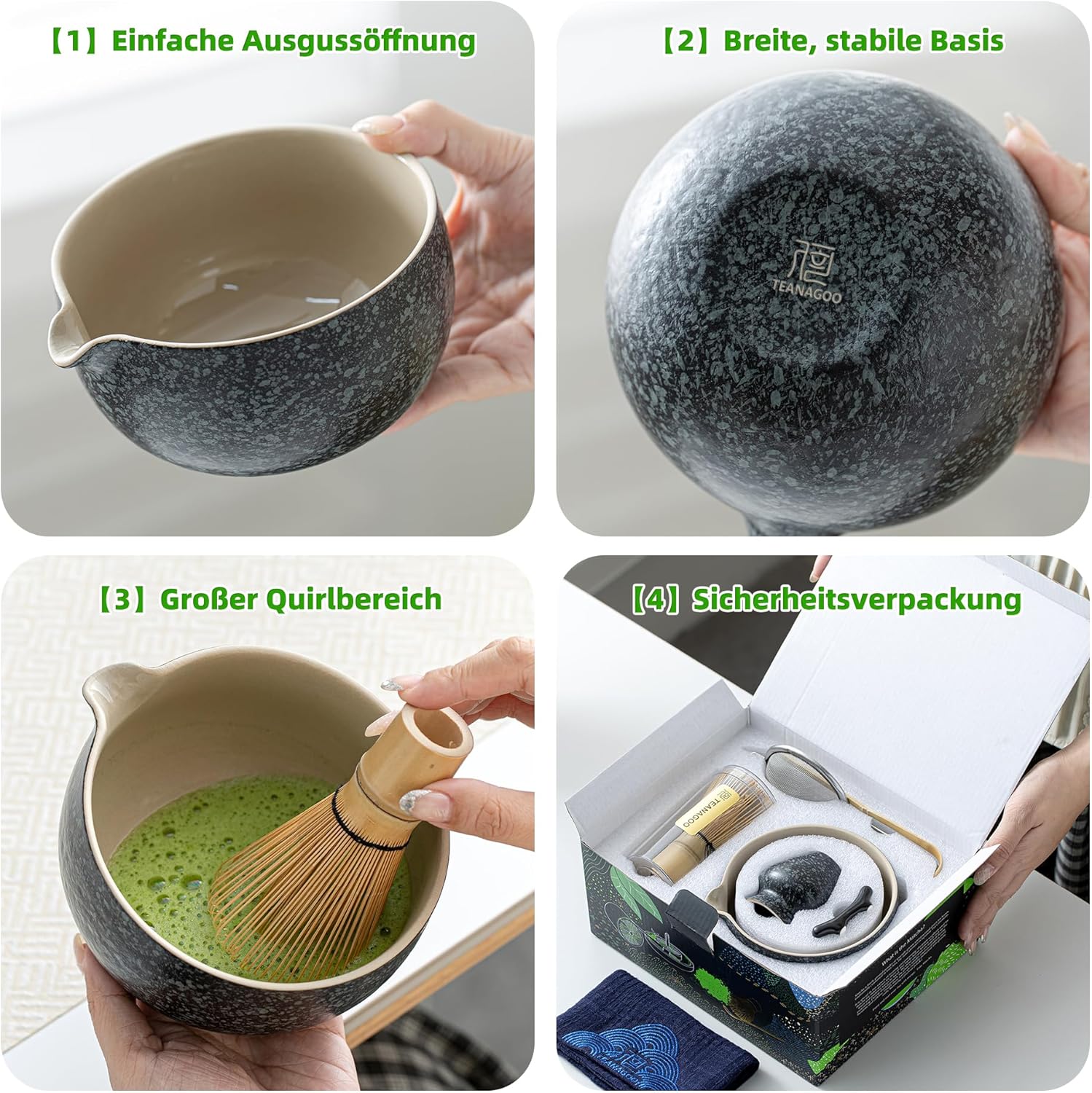 Detalle de TEANAGOO Matcha Set (N17) – 7-teiliges Matcha Tee-Set mit Schale mit Ausgießer, Bambusbesen & Zubehör