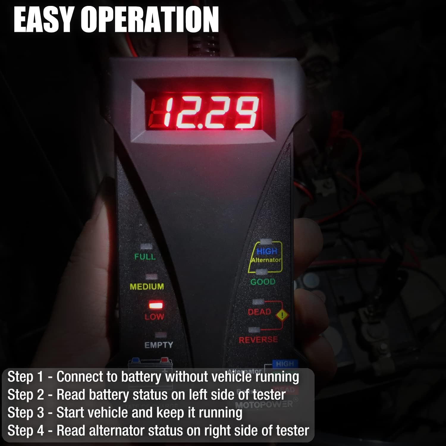 Detalle 2 de MOTOPOWER 12V Digital Battery Tester 4–20V